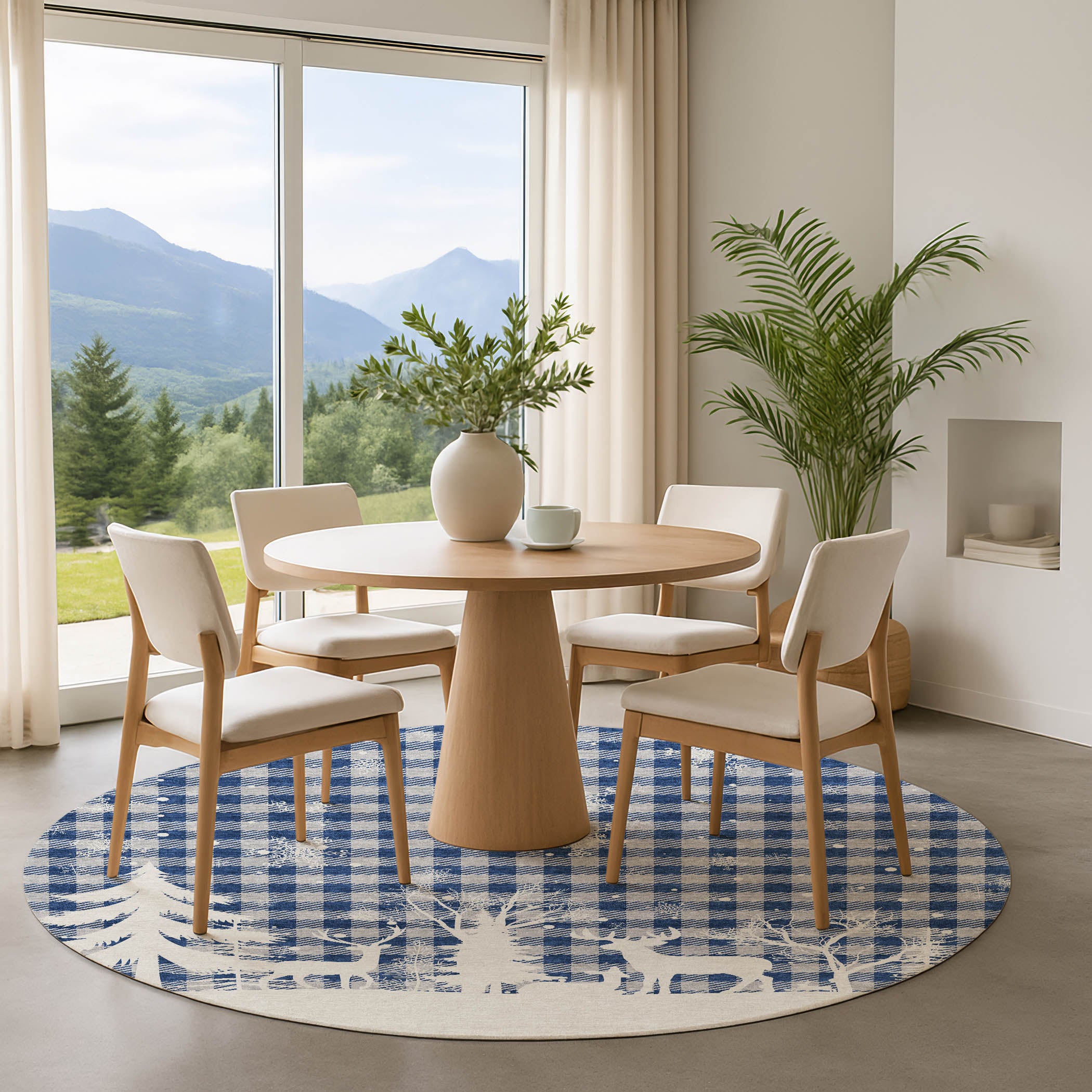 Budapest Machine Washable Transitional Blue Rug 8' x 8' #shape_Round