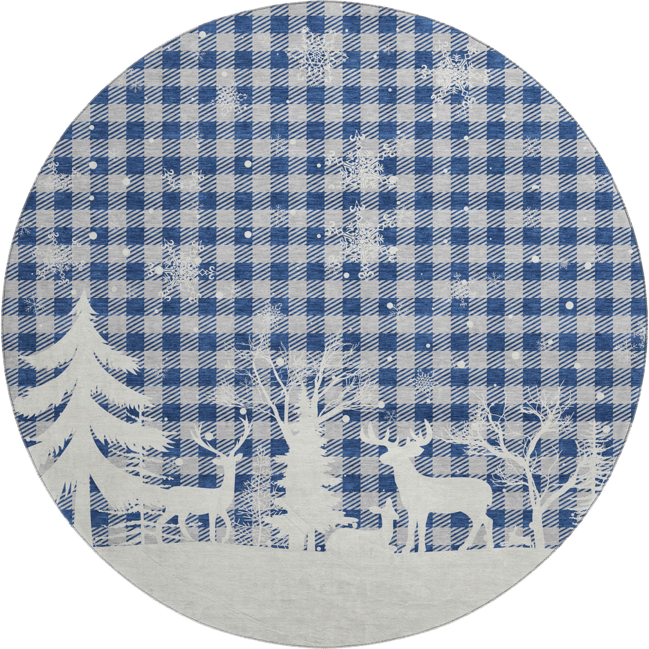 Budapest Machine Washable Transitional Blue Rug 8' x 8' #shape_Round