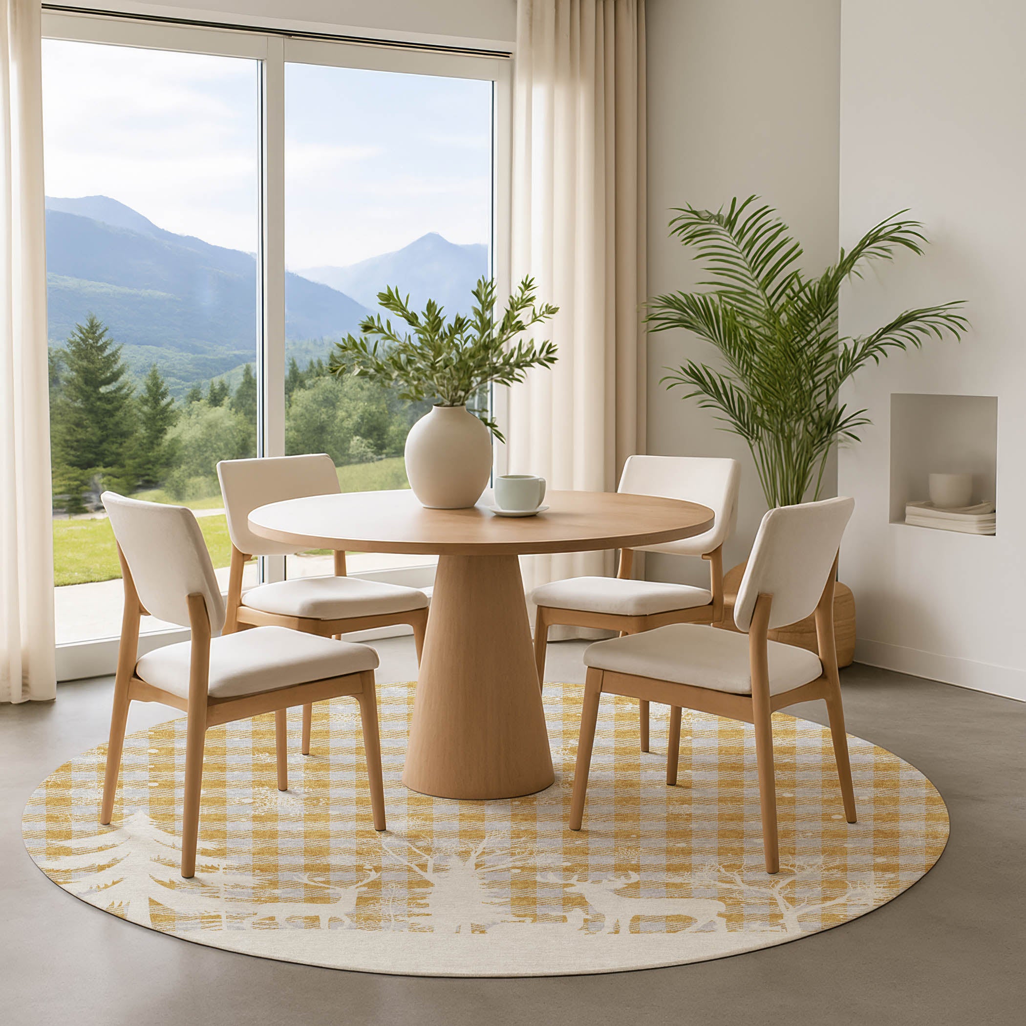 Budapest Machine Washable Transitional Gold Rug 8' x 8' #shape_Round