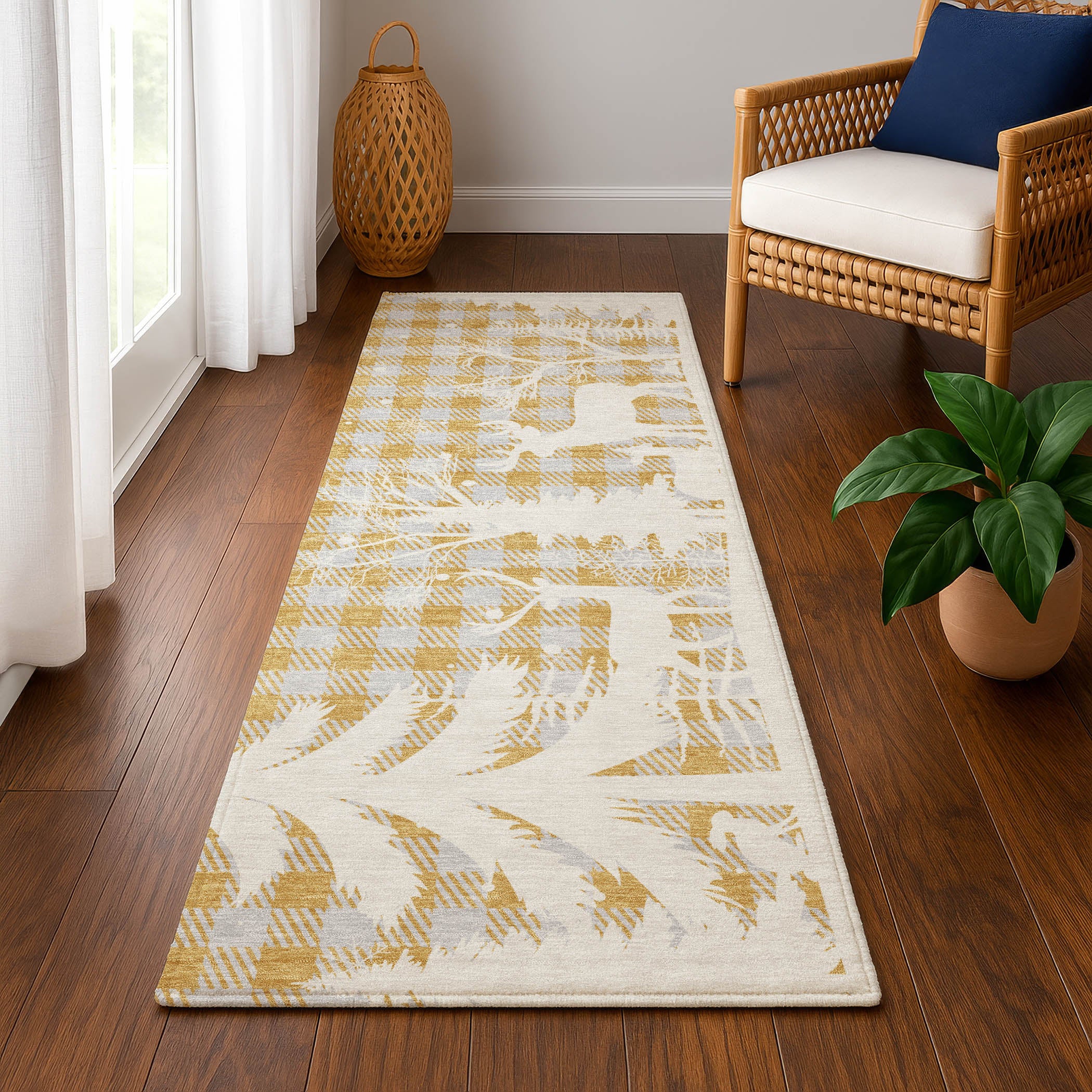 Budapest Machine Washable Transitional Gold Rug 2'3" x 7'6" #shape_Runner