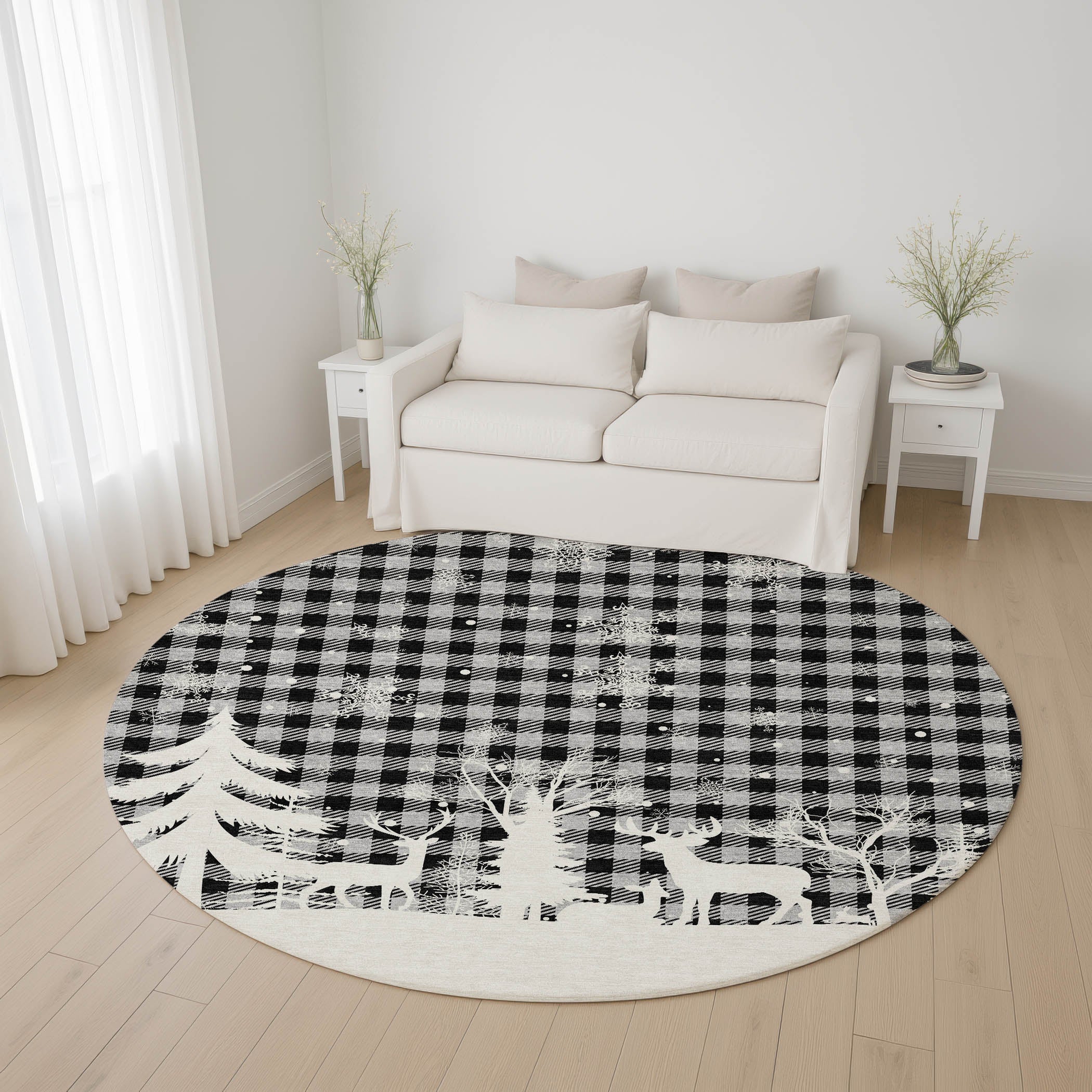 Budapest Machine Washable Transitional Gray Rug 8' x 8' #shape_Round