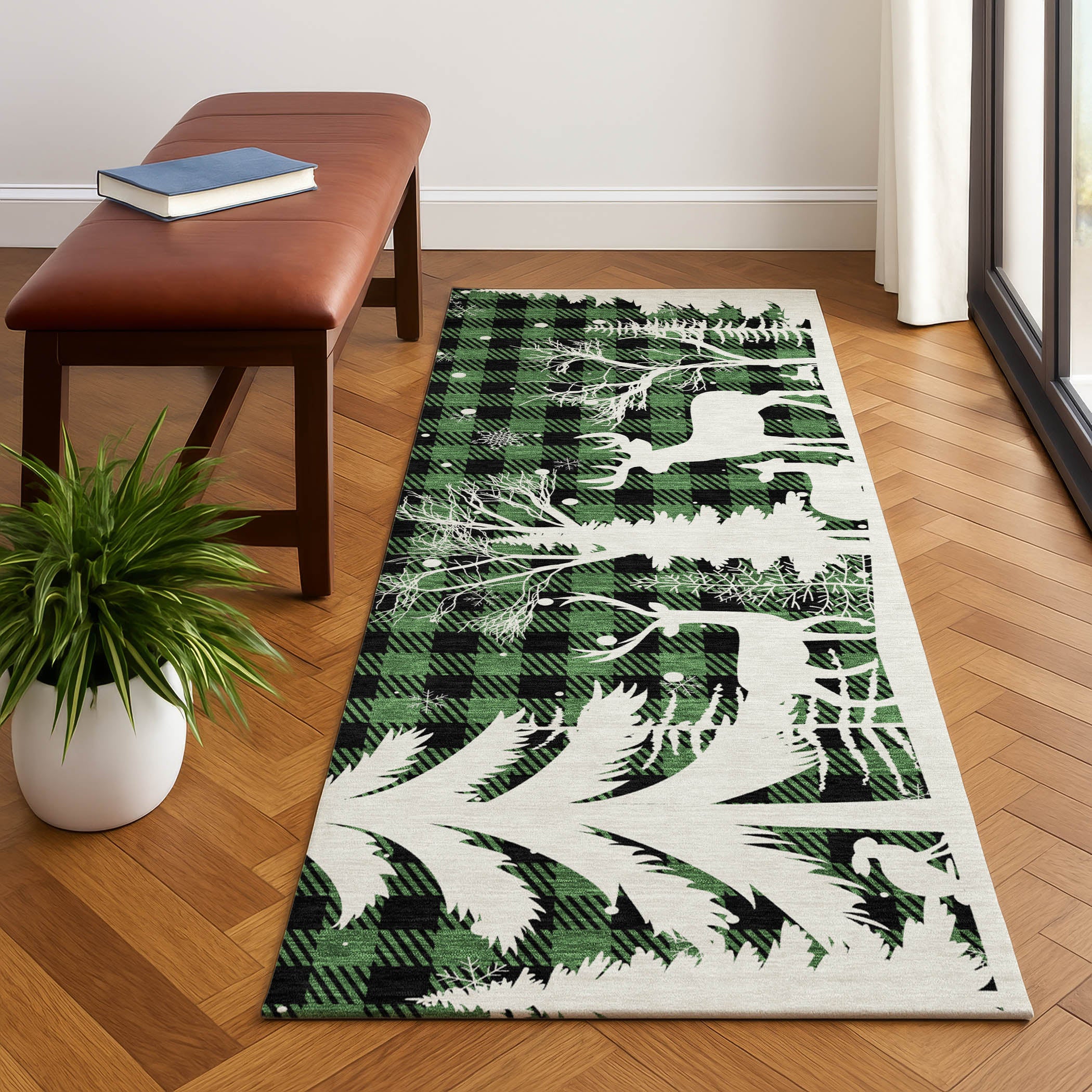 Budapest Machine Washable Transitional Green Rug 2'3" x 7'6" #shape_Runner