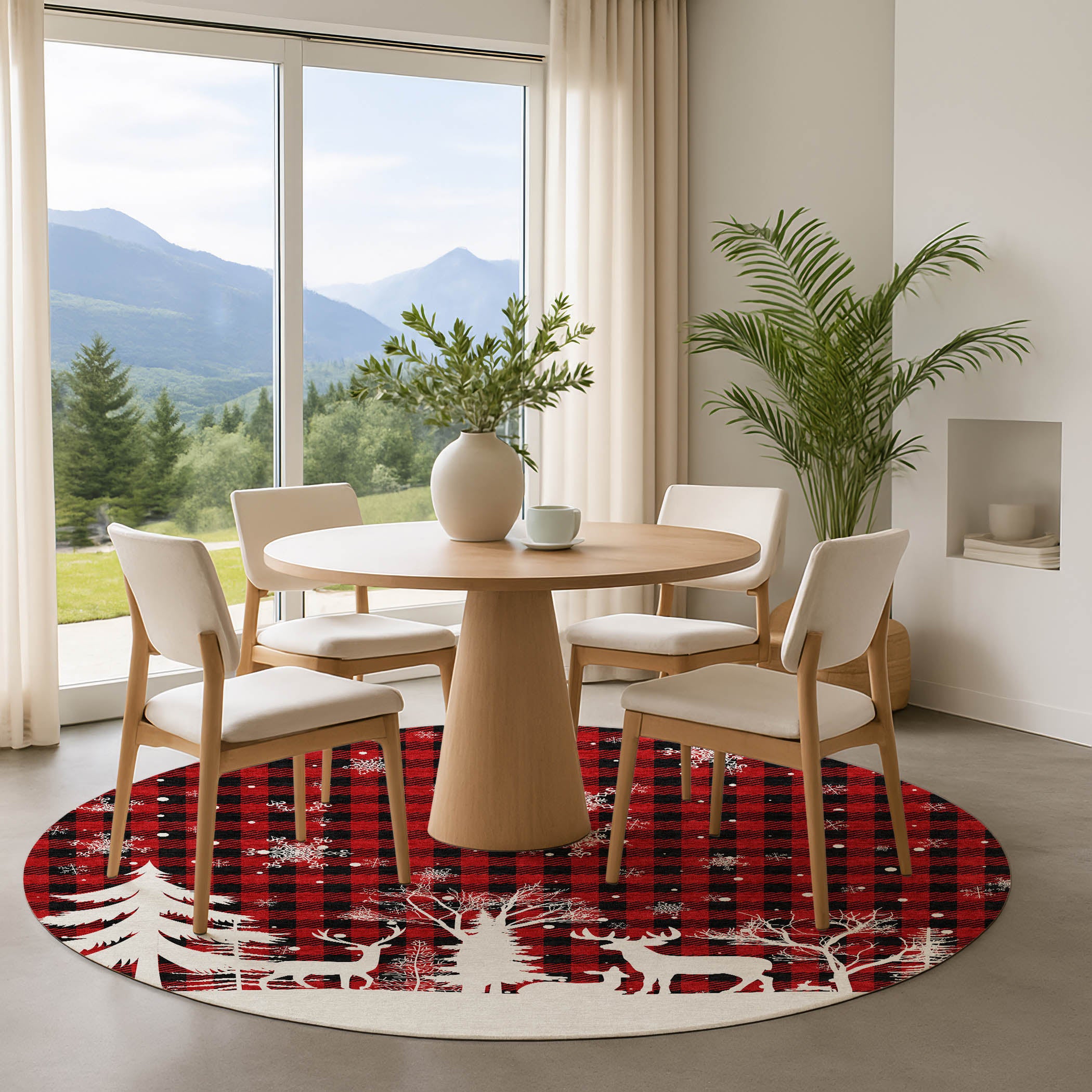 Budapest Machine Washable Transitional Red Rug 8' x 8' #shape_Round