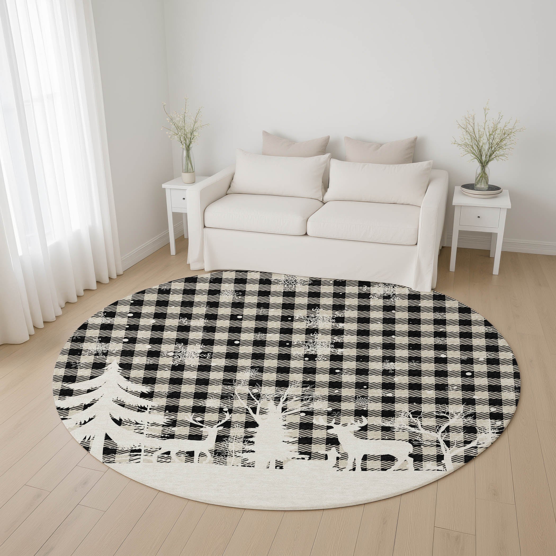 Budapest Machine Washable Transitional Taupe Brown Rug 8' x 8' #shape_Round