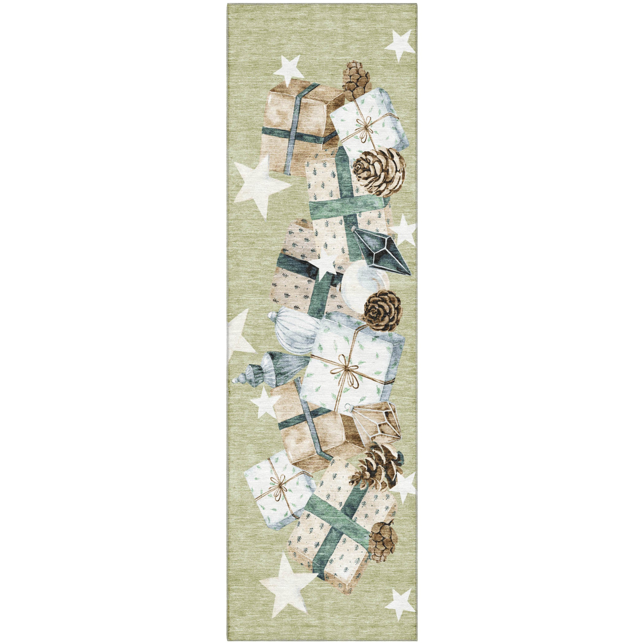 Oaxaca Machine Washable Transitional Aloe Green Rug 2'3" x 7'6" #shape_Runner