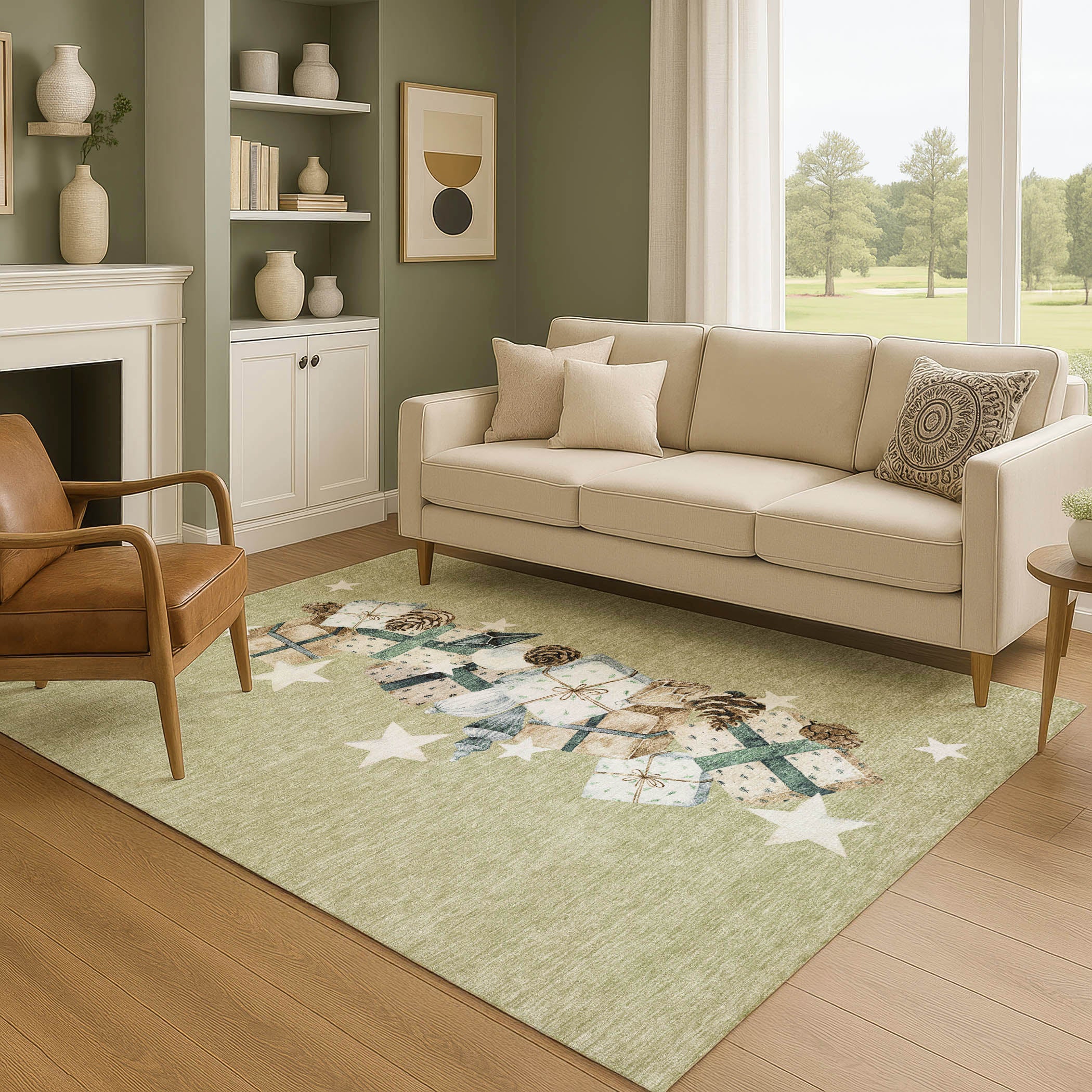 Oaxaca Machine Washable Transitional Aloe Green Rug 2'6" x 3'10" #shape_Rectangle