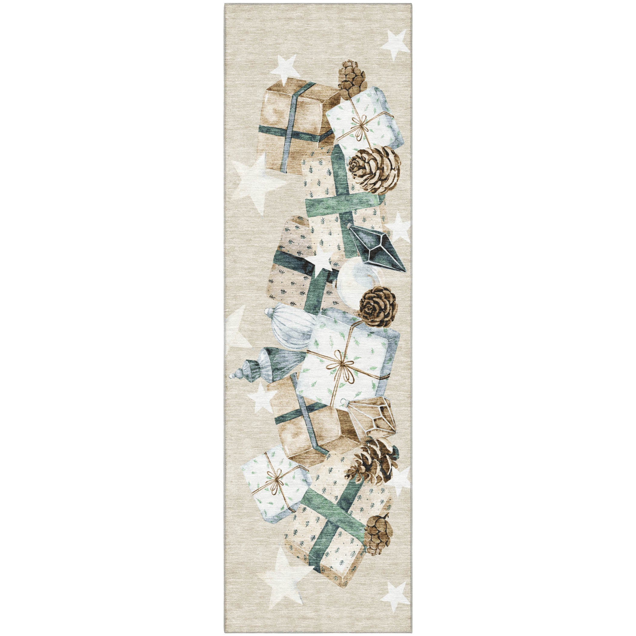 Oaxaca Machine Washable Transitional Beige Brown Rug 2'3" x 7'6" #shape_Runner