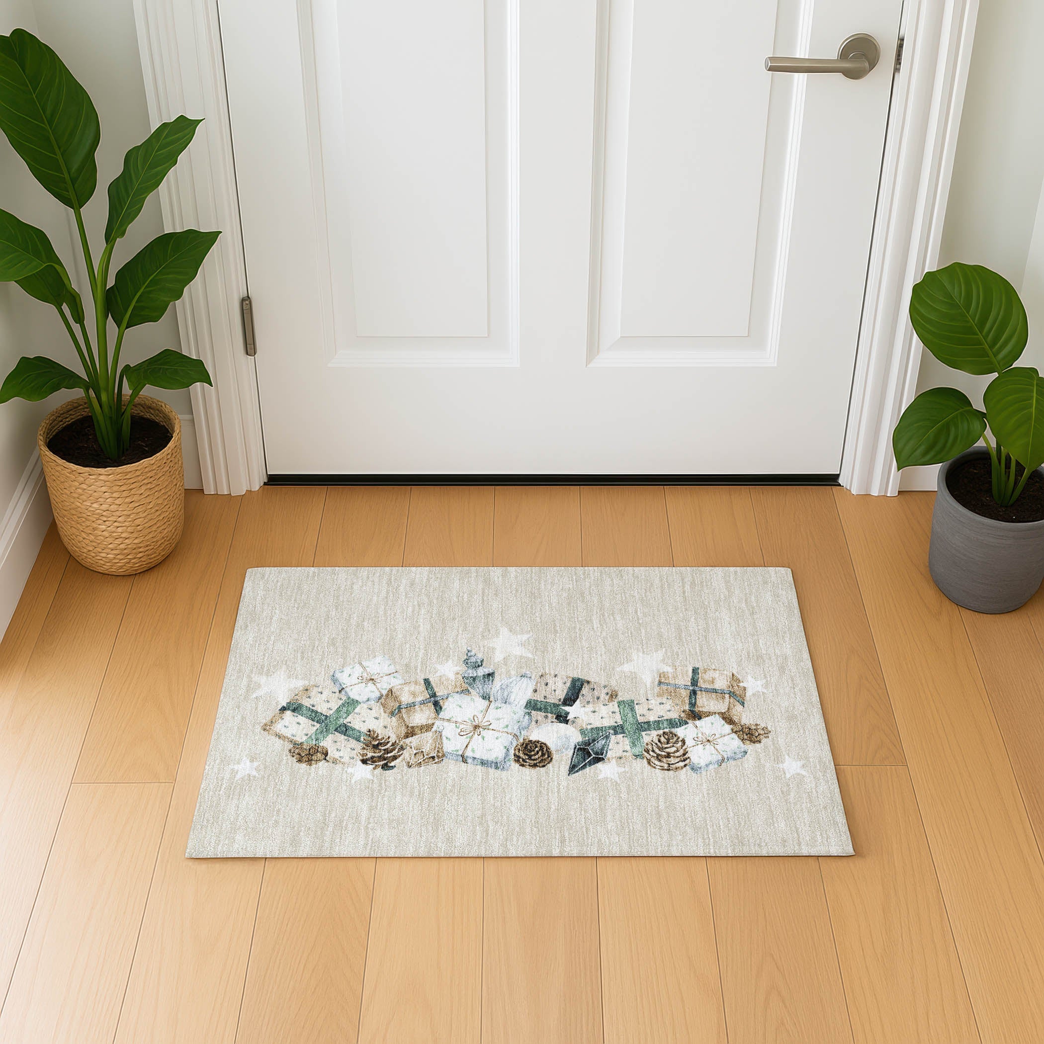 Oaxaca Machine Washable Transitional Beige Brown Rug 1'8" x 2'6" #shape_Rectangle