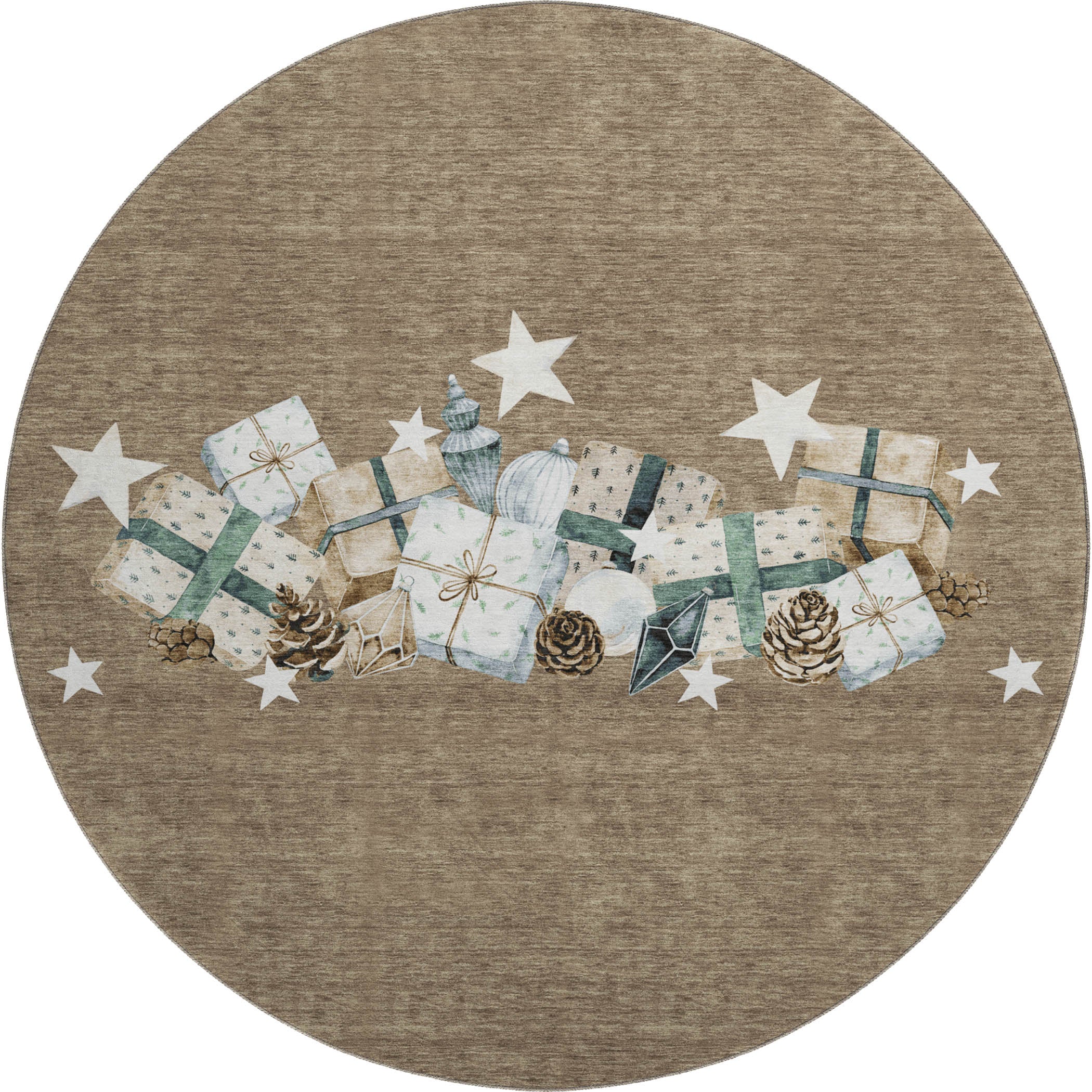 Oaxaca Machine Washable Transitional Brown Rug 8' x 8' #shape_Round