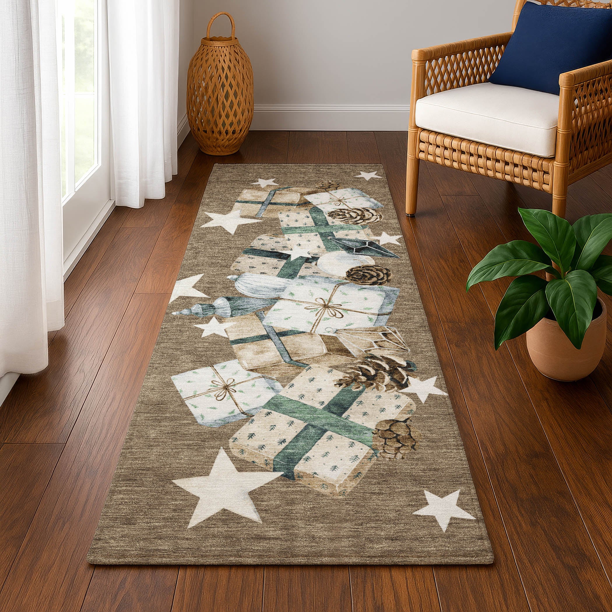 Oaxaca Machine Washable Transitional Brown Rug 2'3" x 7'6" #shape_Runner