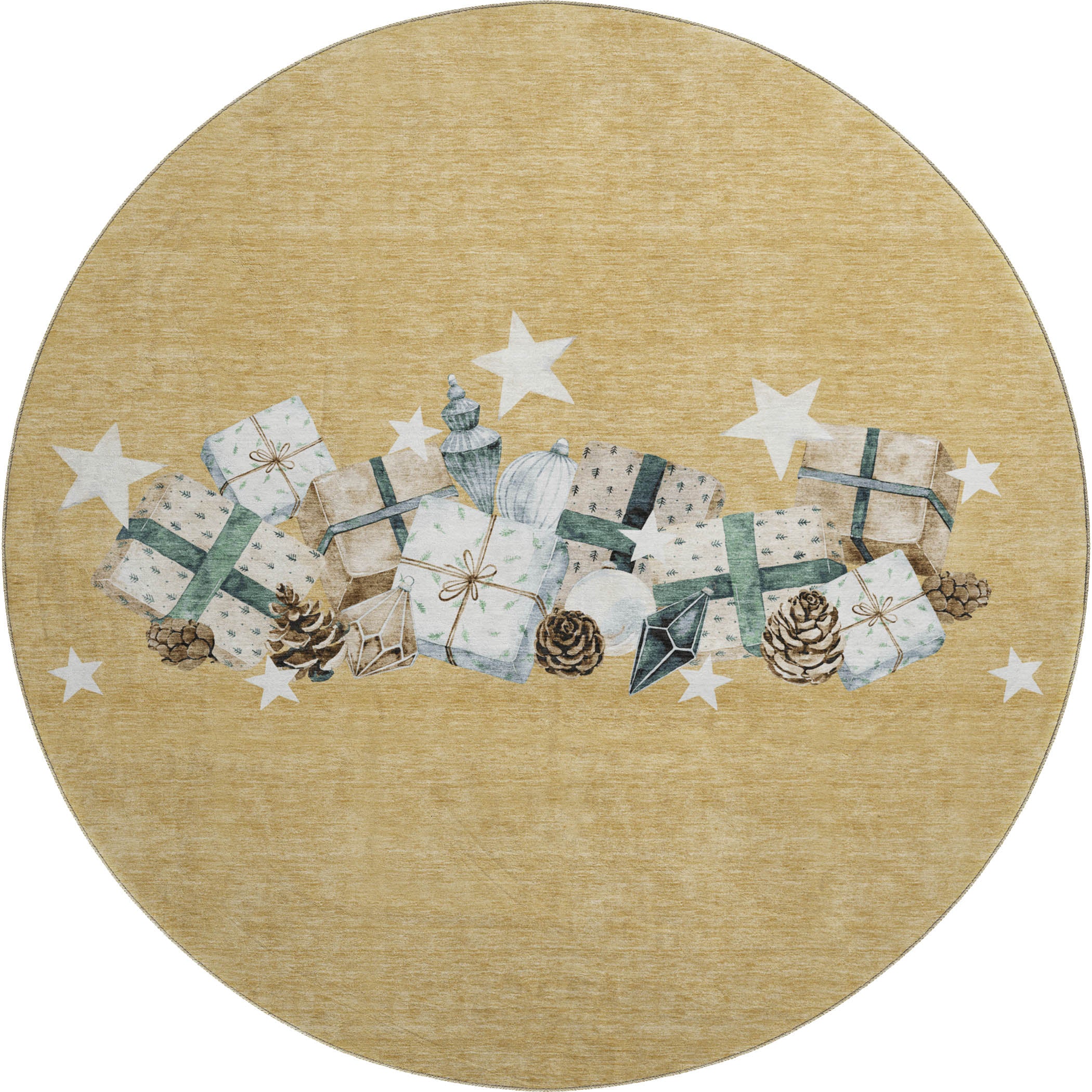 Oaxaca Machine Washable Transitional Gold Rug 8' x 8' #shape_Round