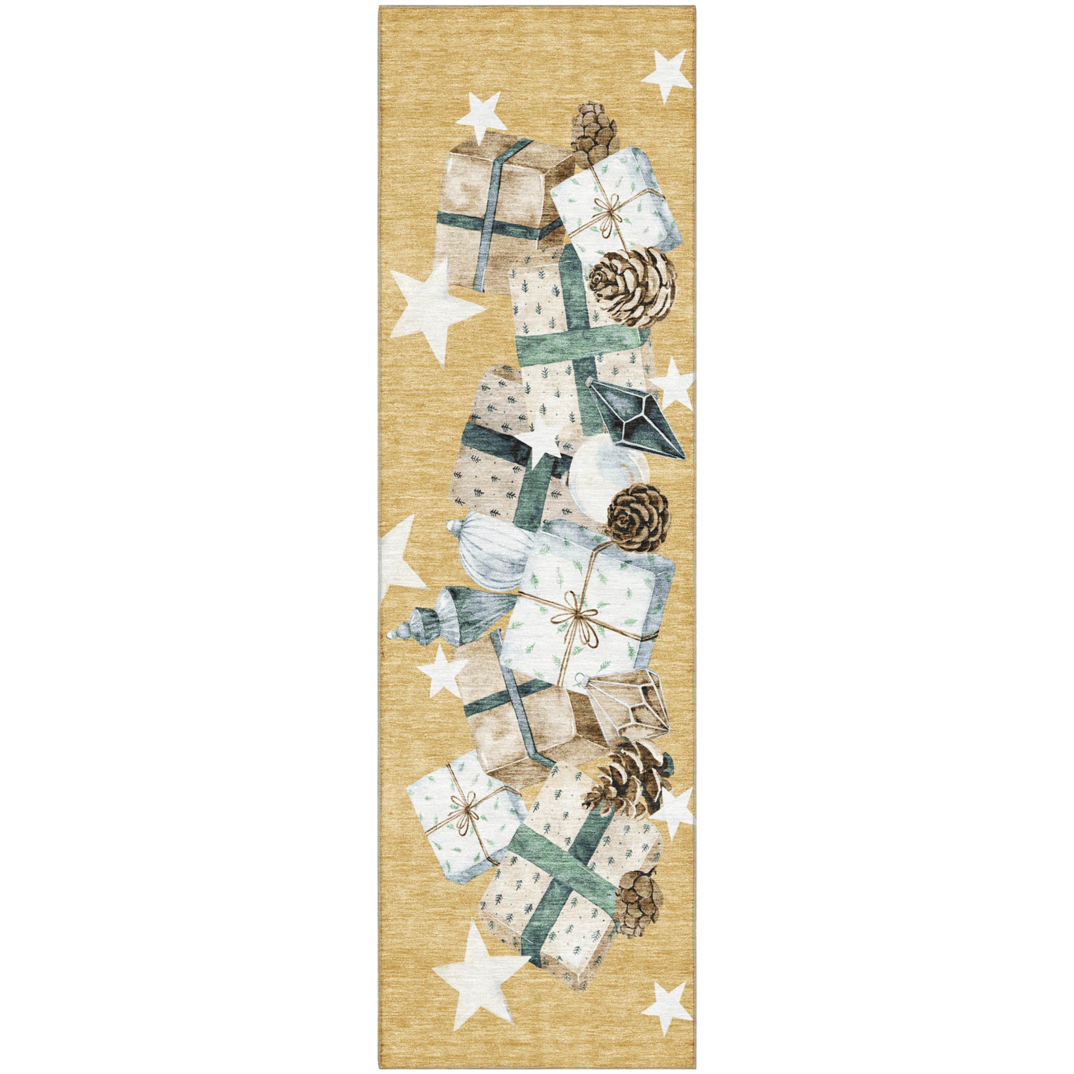 Oaxaca Machine Washable Transitional Gold Rug 2'3" x 7'6" #shape_Runner