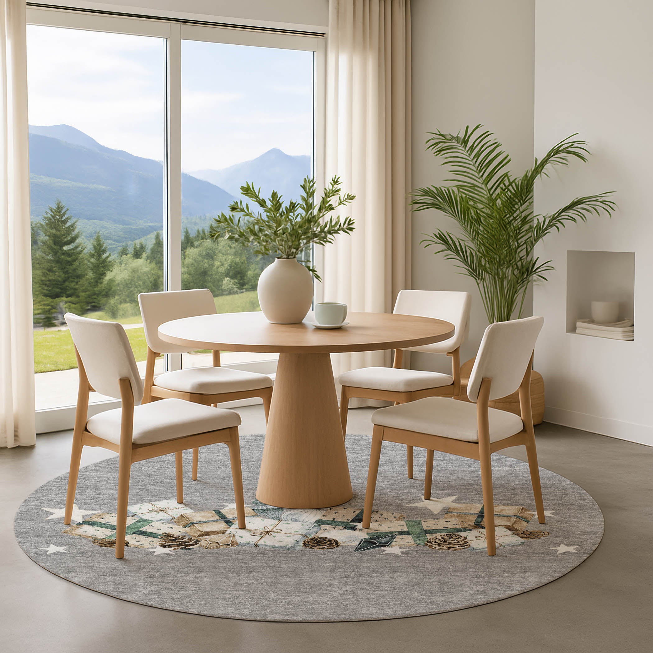 Oaxaca Machine Washable Transitional Gray Rug 8' x 8' #shape_Round