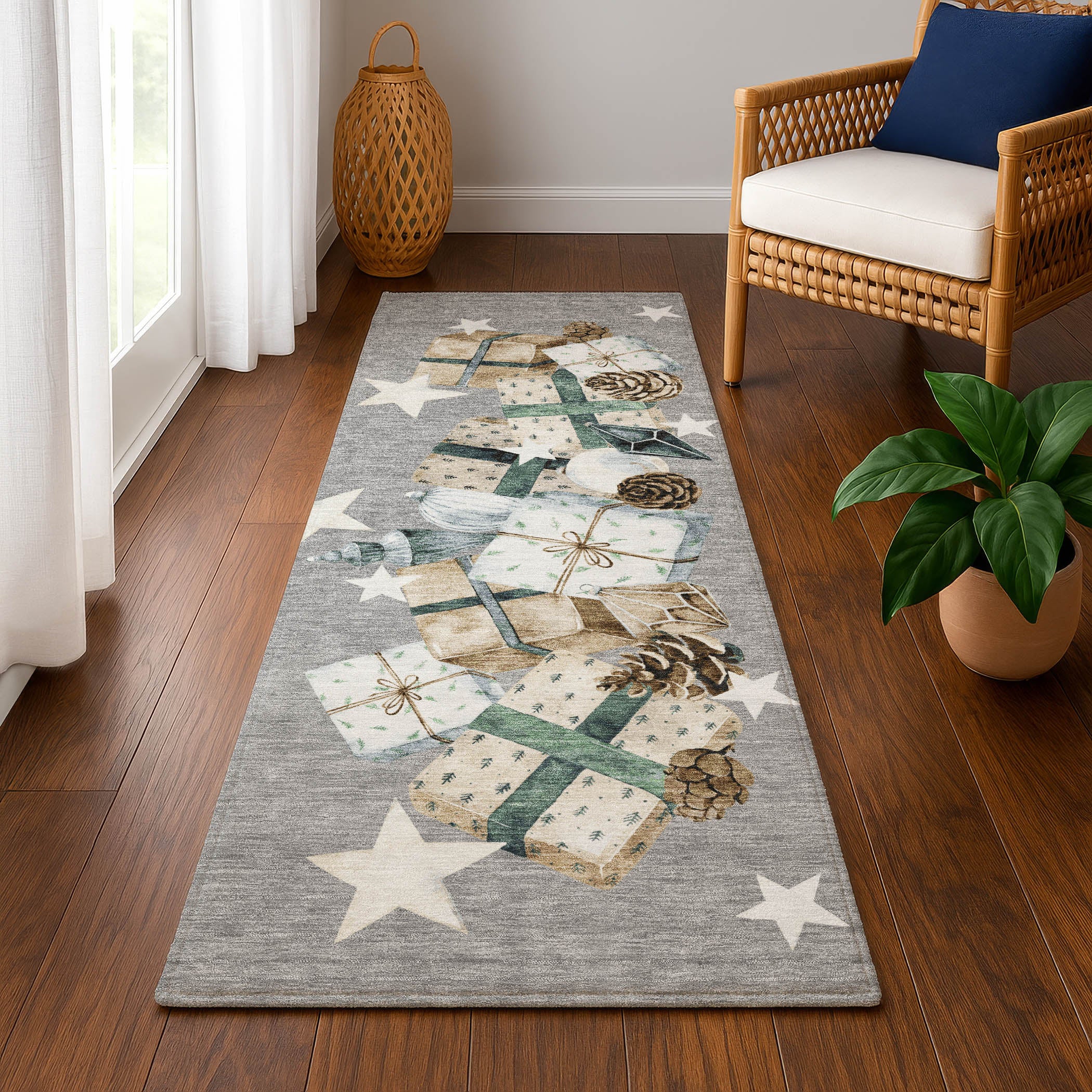 Oaxaca Machine Washable Transitional Gray Rug 2'3" x 7'6" #shape_Runner