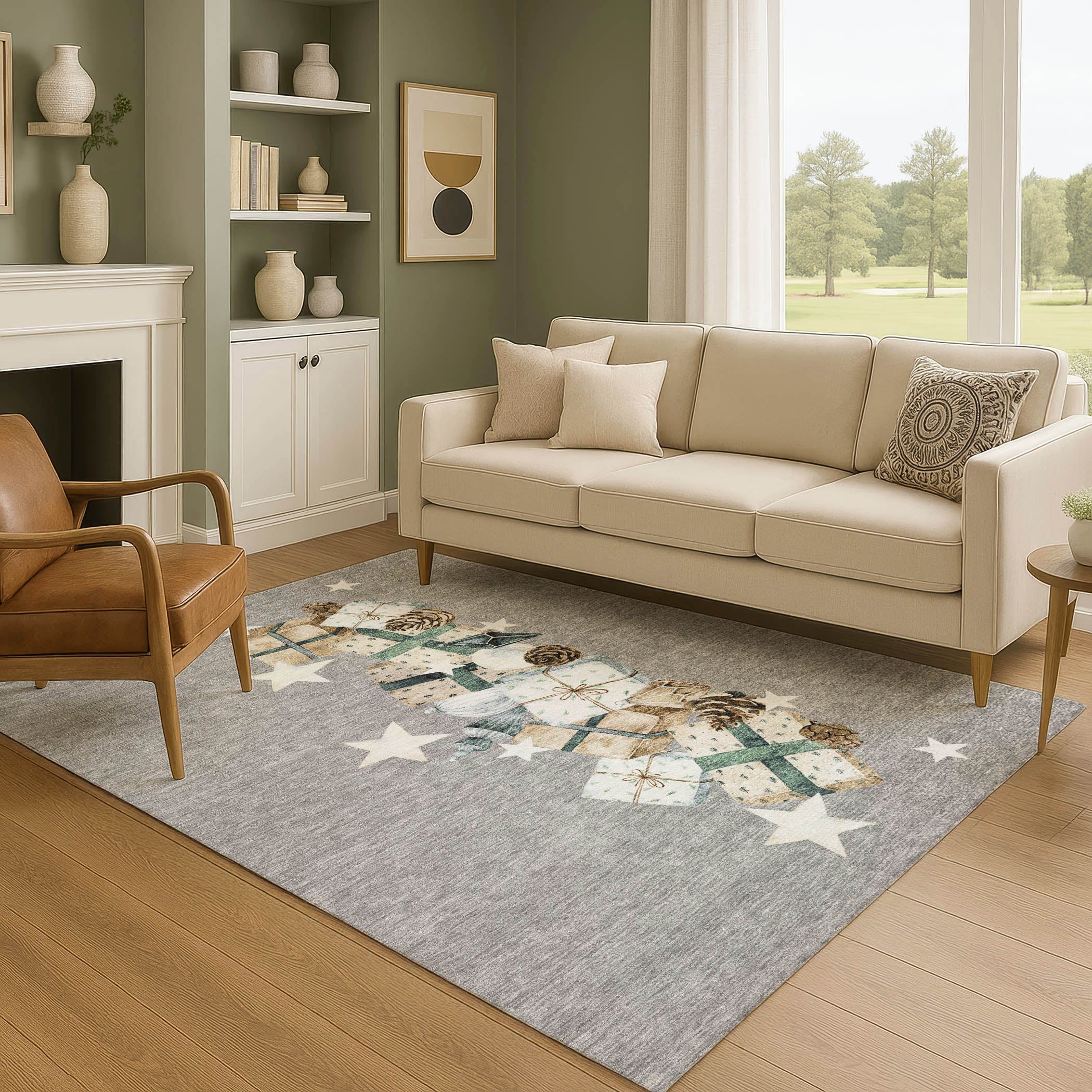 Oaxaca Machine Washable Transitional Gray Rug 2'6" x 3'10" #shape_Rectangle