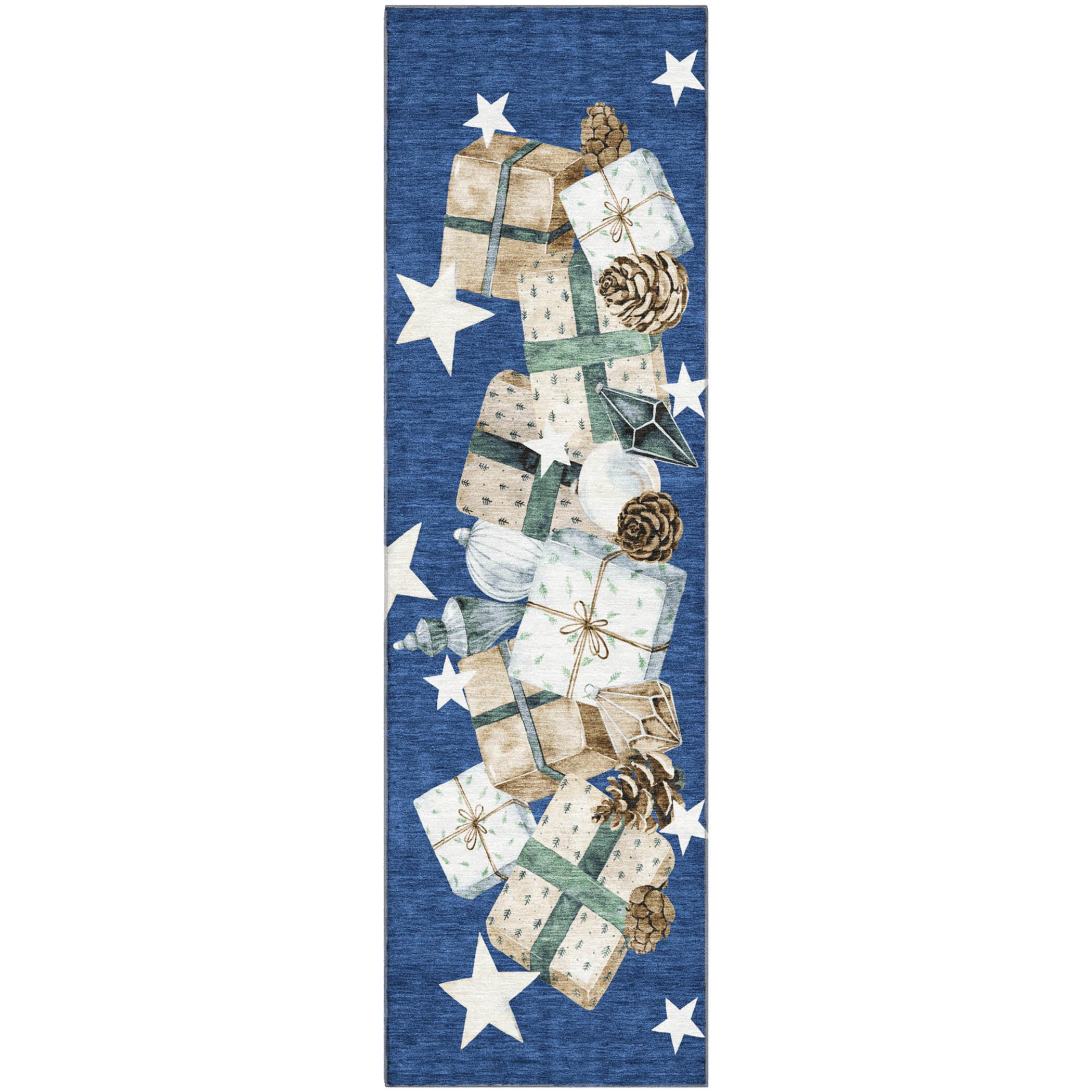 Oaxaca Machine Washable Transitional Navy Blue Rug 2'3" x 7'6" #shape_Runner