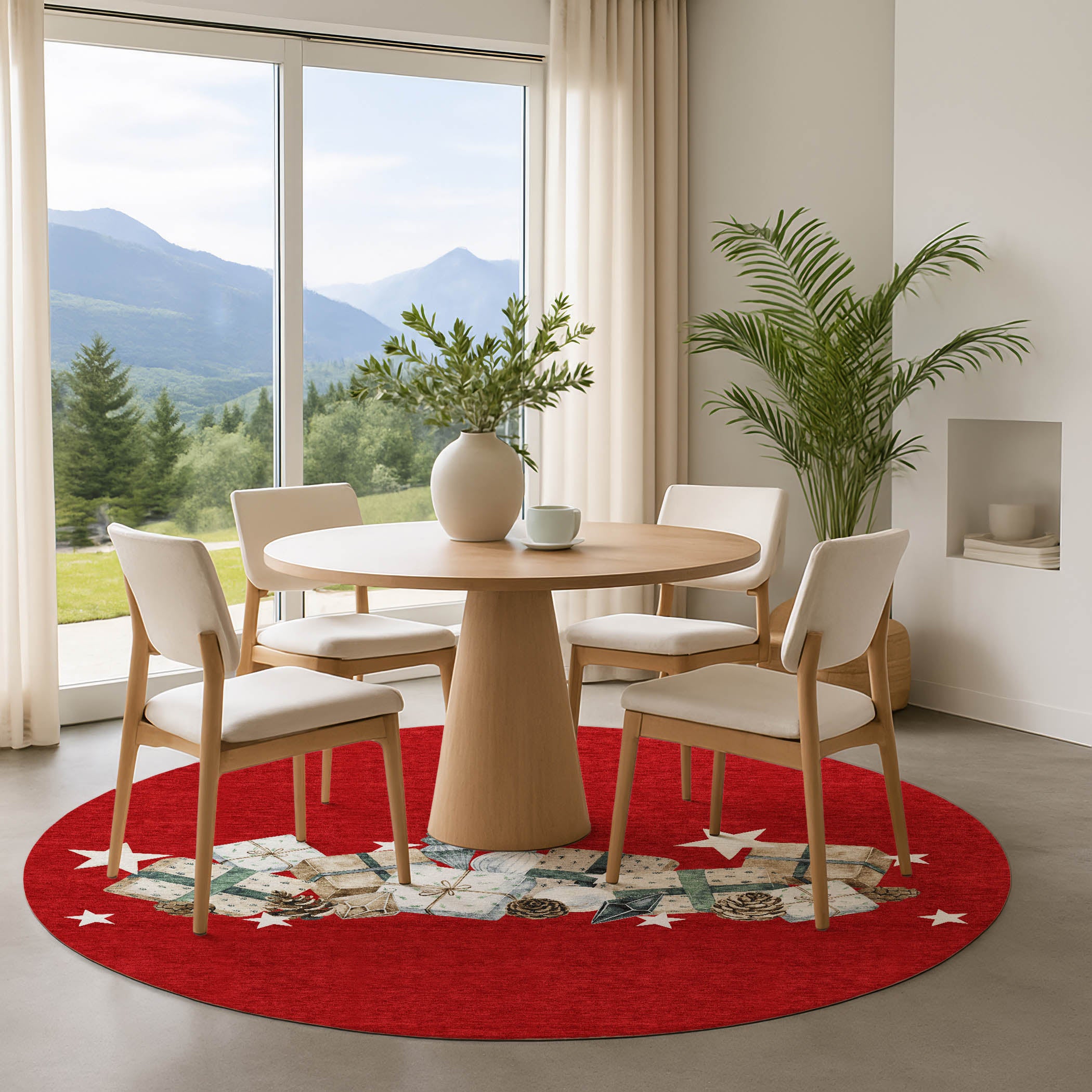 Oaxaca Machine Washable Transitional Red Rug 8' x 8' #shape_Round