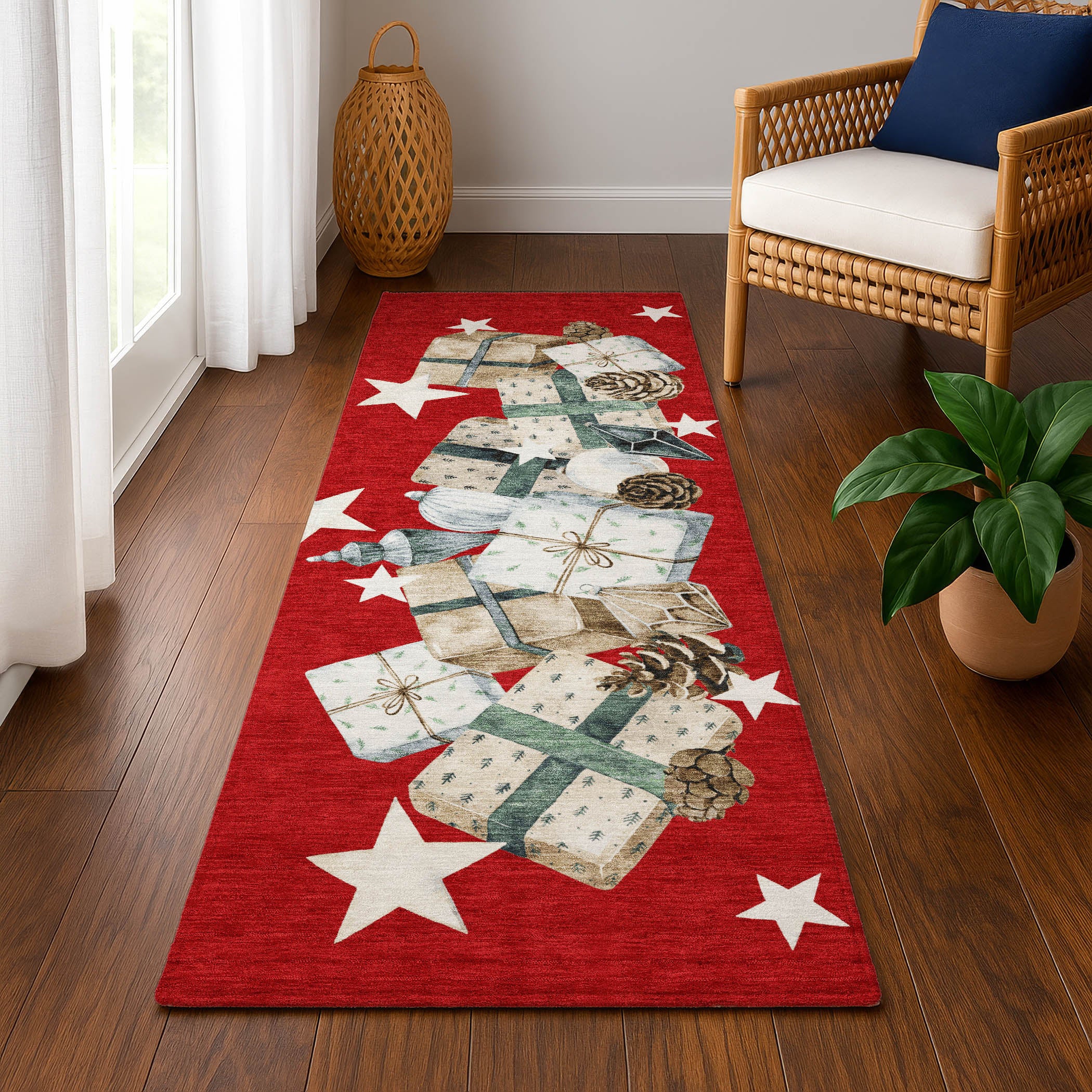 Oaxaca Machine Washable Transitional Red Rug 2'3" x 7'6" #shape_Runner