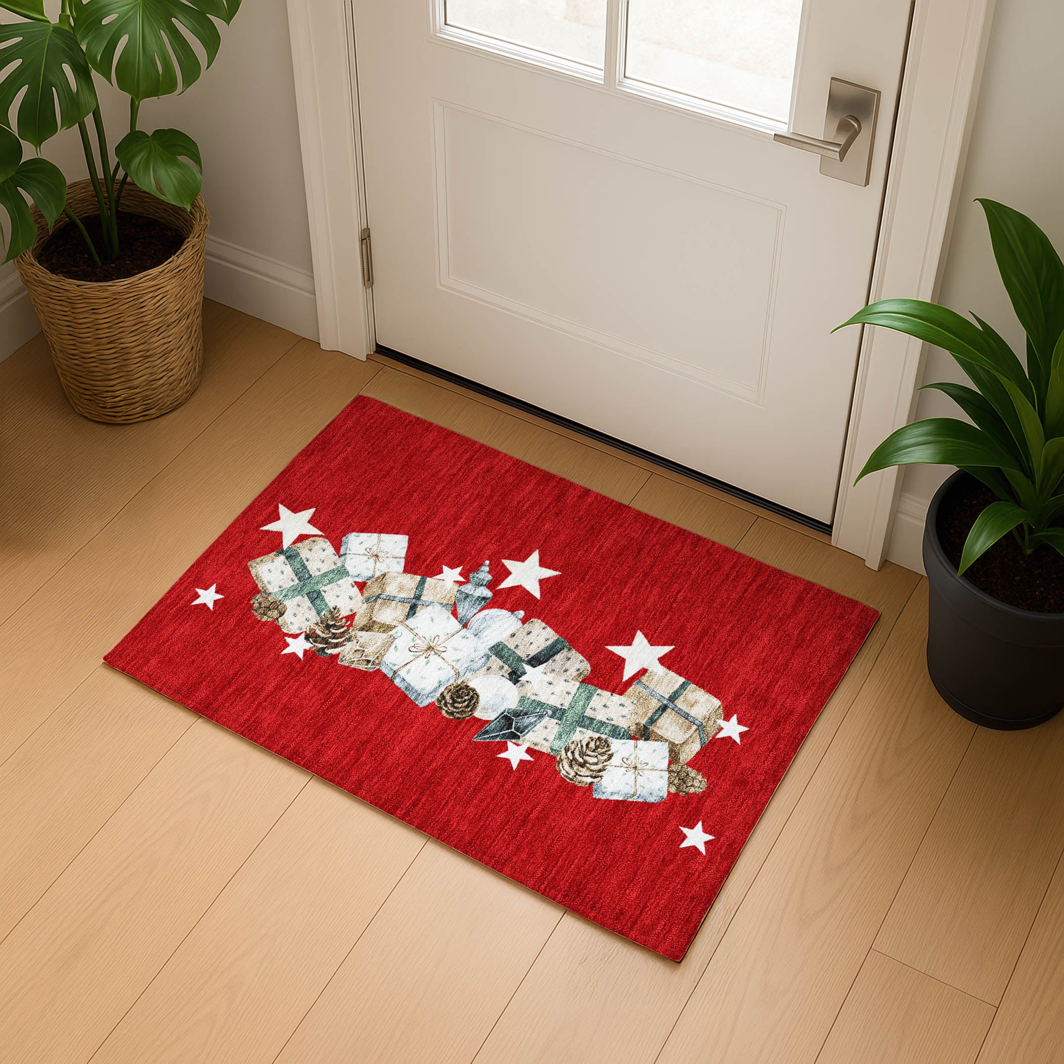 Oaxaca Machine Washable Transitional Red Rug 1'8" x 2'6" #shape_Rectangle