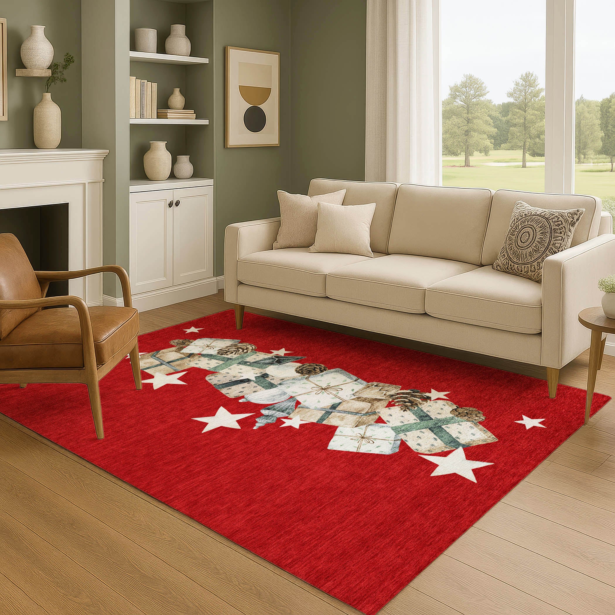 Oaxaca Machine Washable Transitional Red Rug 2'6" x 3'10" #shape_Rectangle