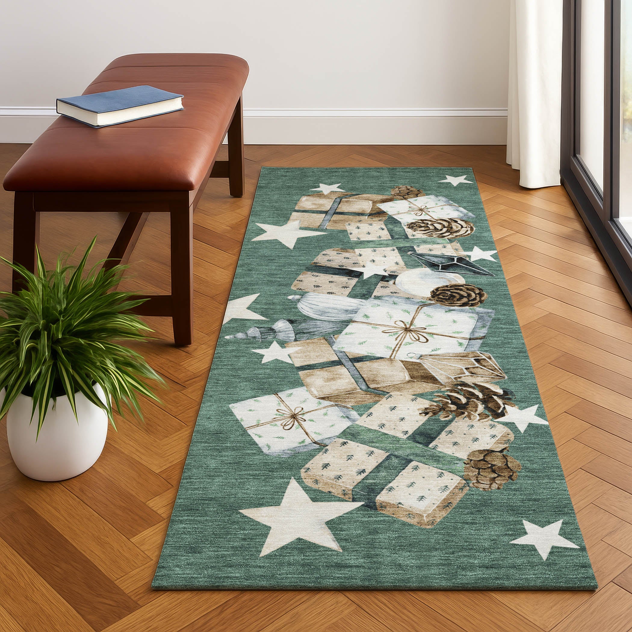 Oaxaca Machine Washable Transitional Seafoam Blue Rug 2'3" x 7'6" #shape_Runner
