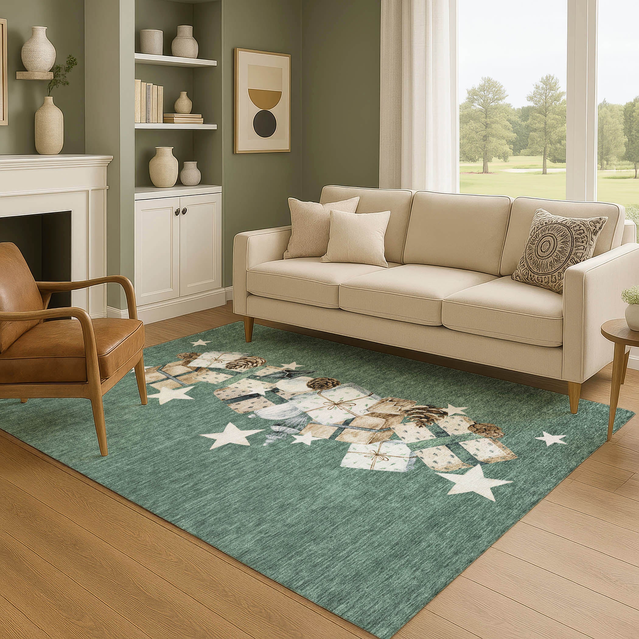 Oaxaca Machine Washable Transitional Seafoam Blue Rug 2'6" x 3'10" #shape_Rectangle