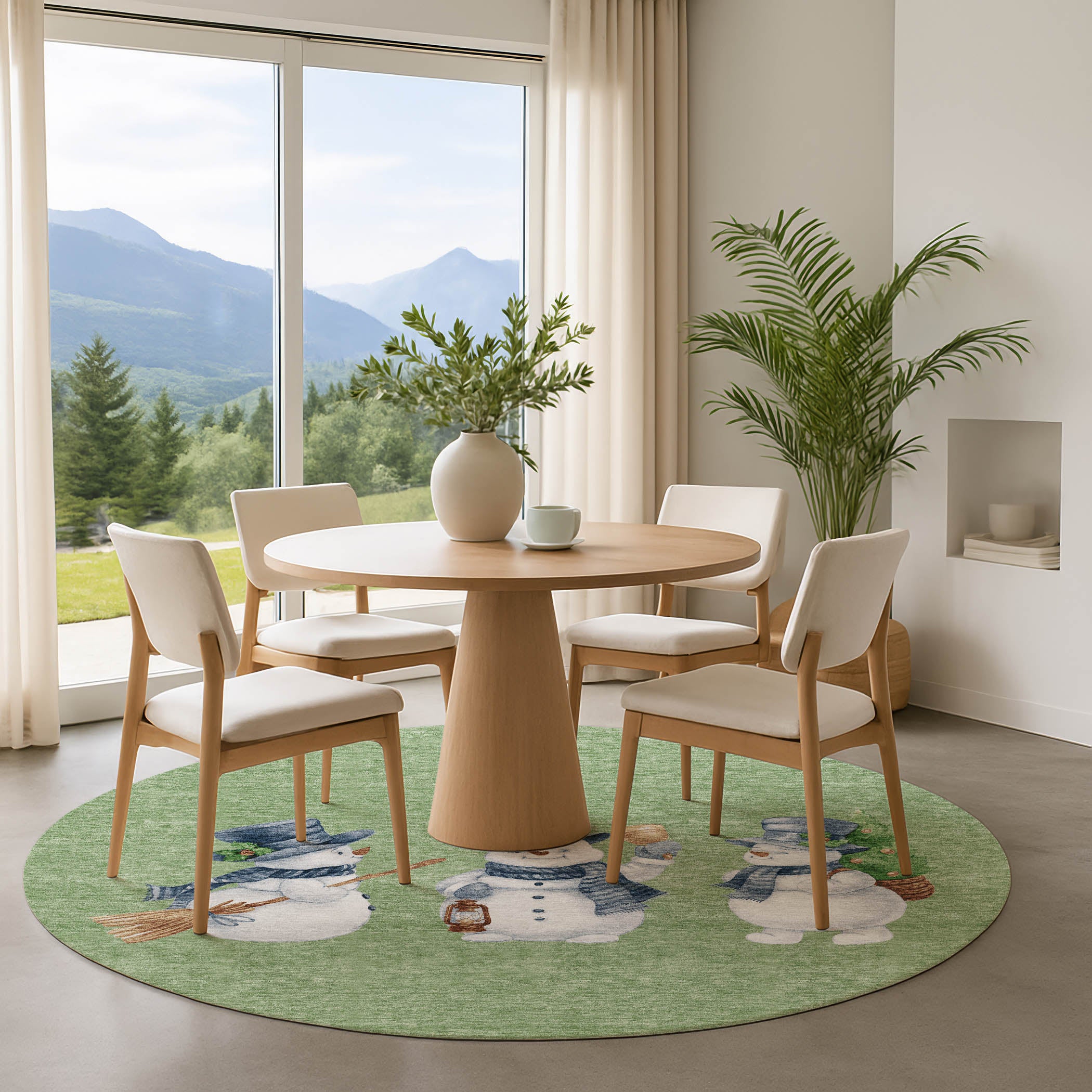 Baku Machine Washable Transitional Aloe Green Rug 8' x 8' #shape_Round