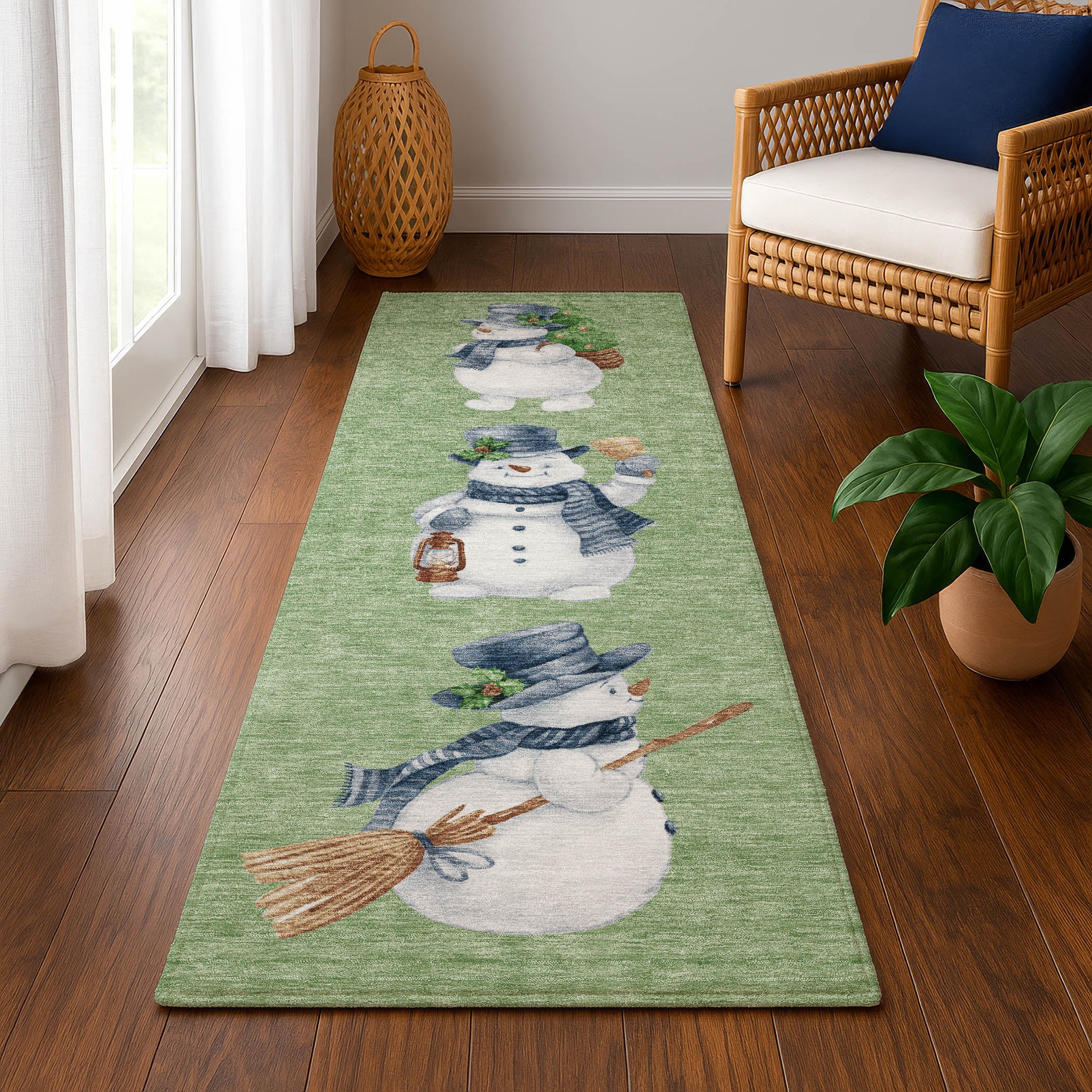 Baku Machine Washable Transitional Aloe Green Rug 2'3" x 7'6" #shape_Runner
