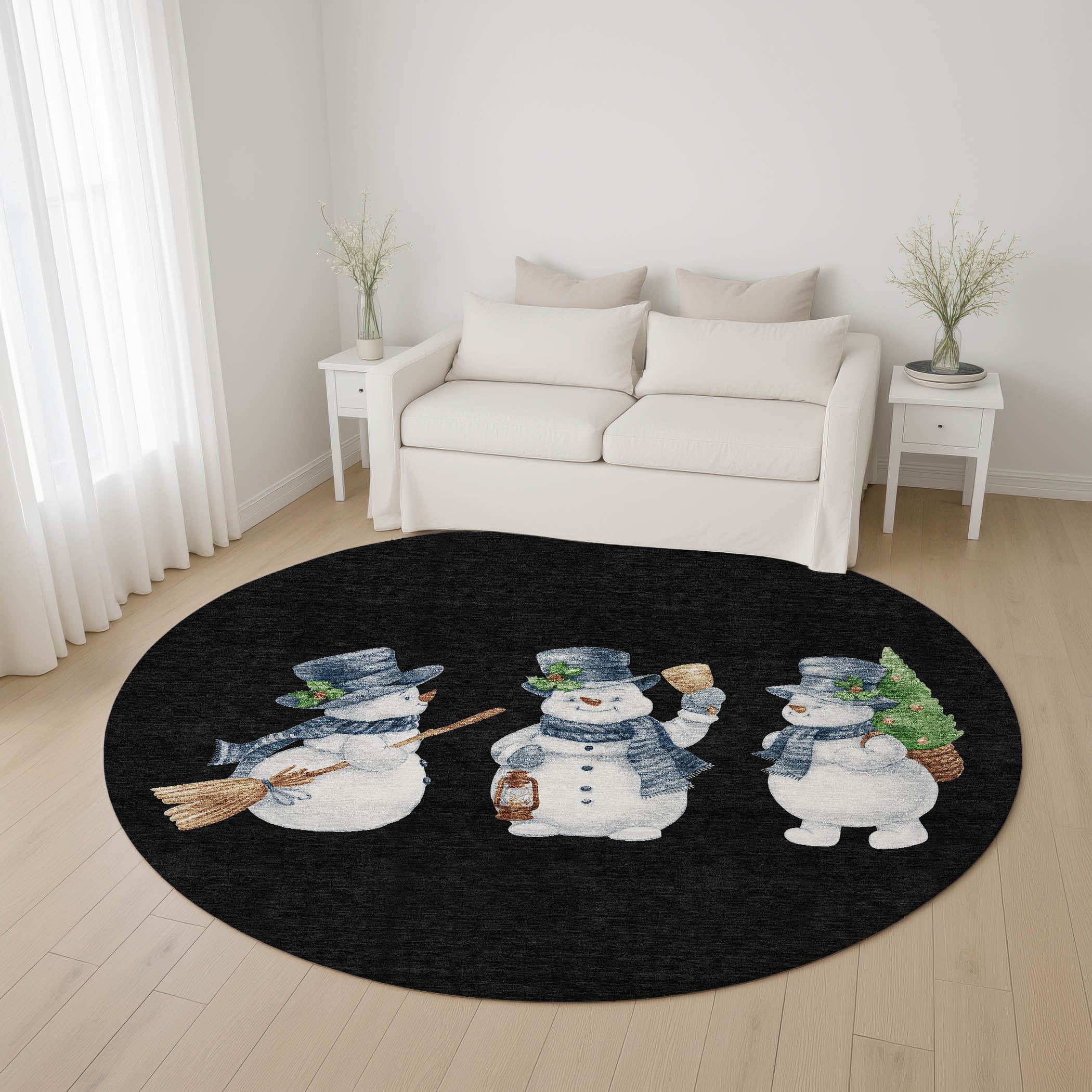 Baku Machine Washable Transitional Black Rug 8' x 8' #shape_Round