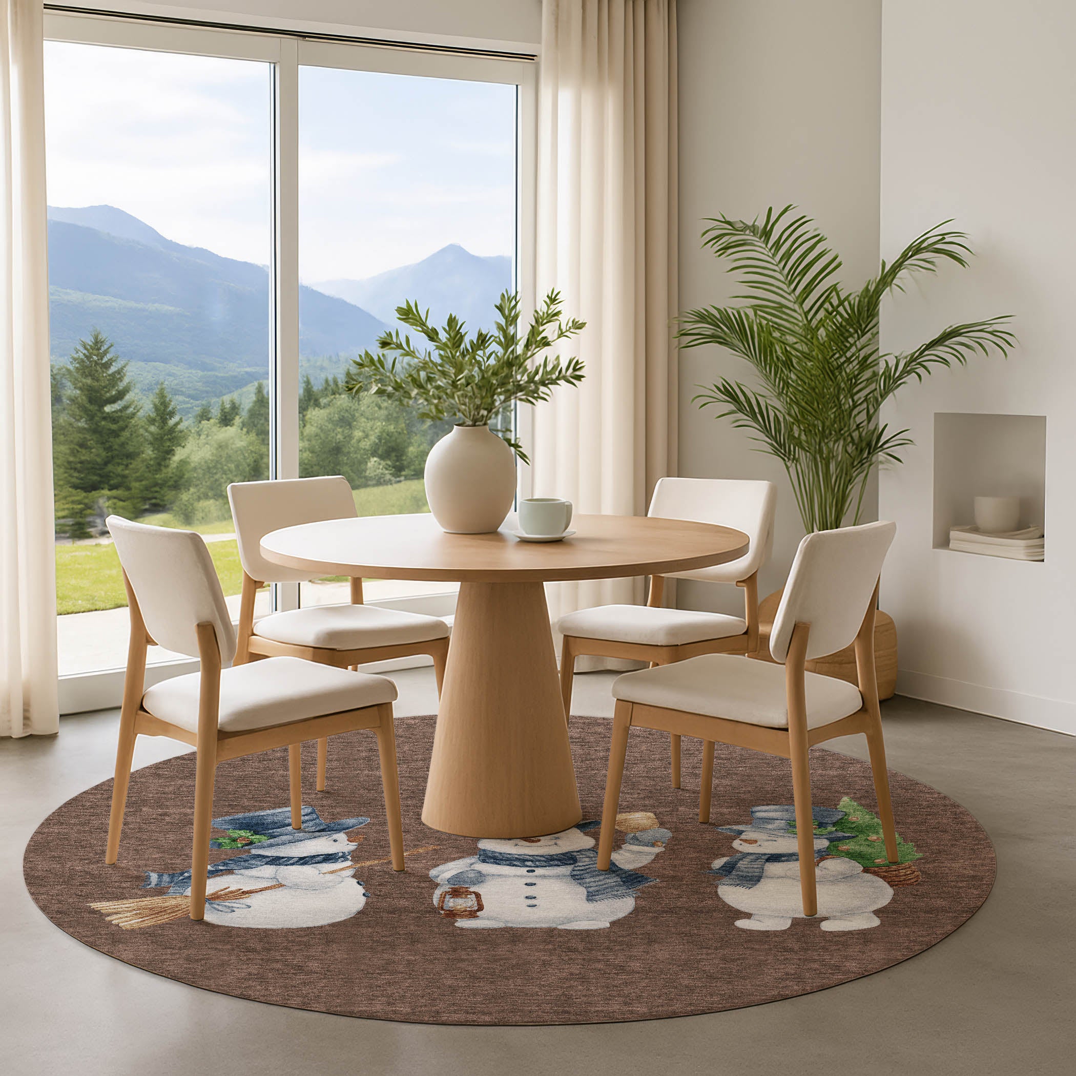Baku Machine Washable Transitional Brown Rug 8' x 8' #shape_Round