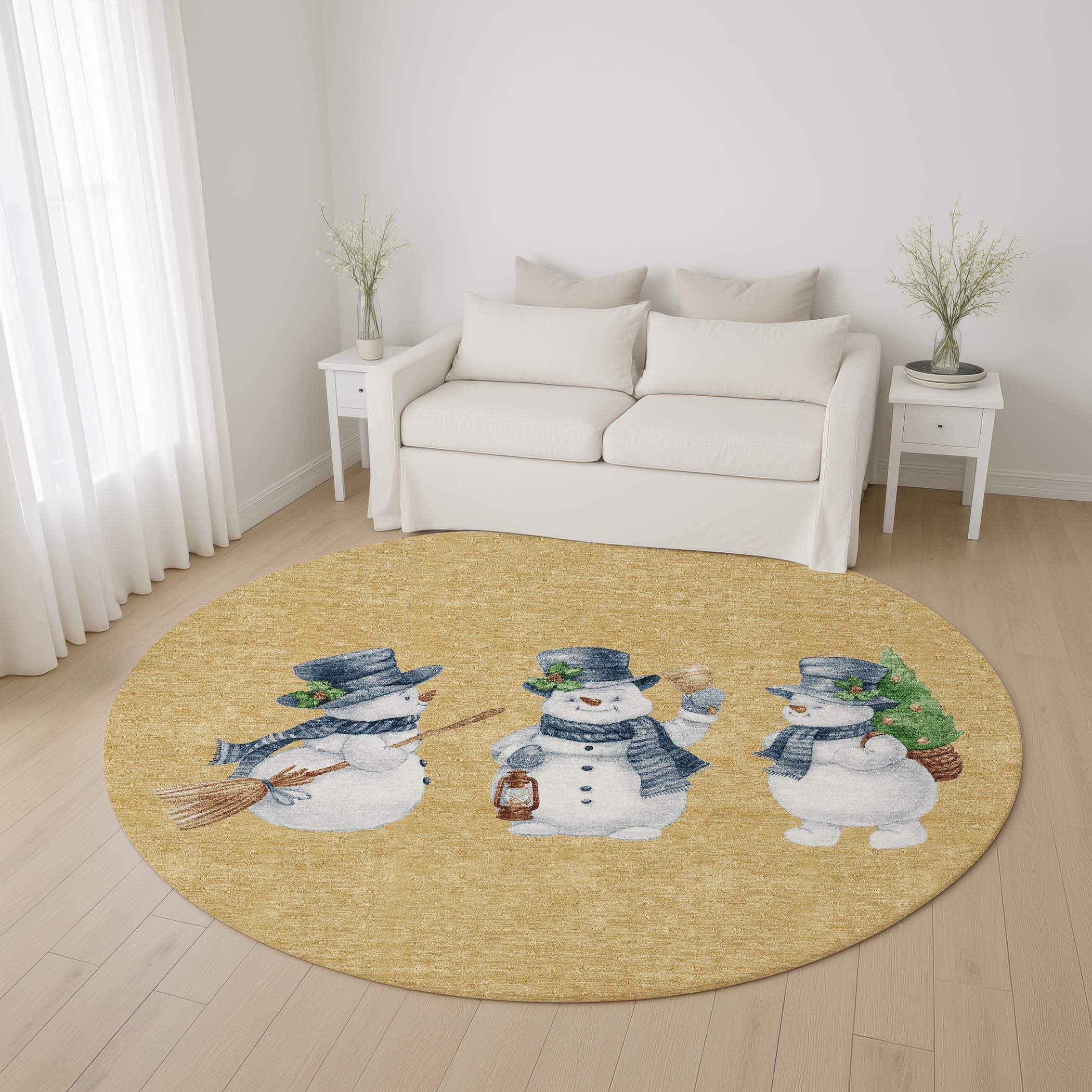 Baku Machine Washable Transitional Gold Rug 8' x 8' #shape_Round