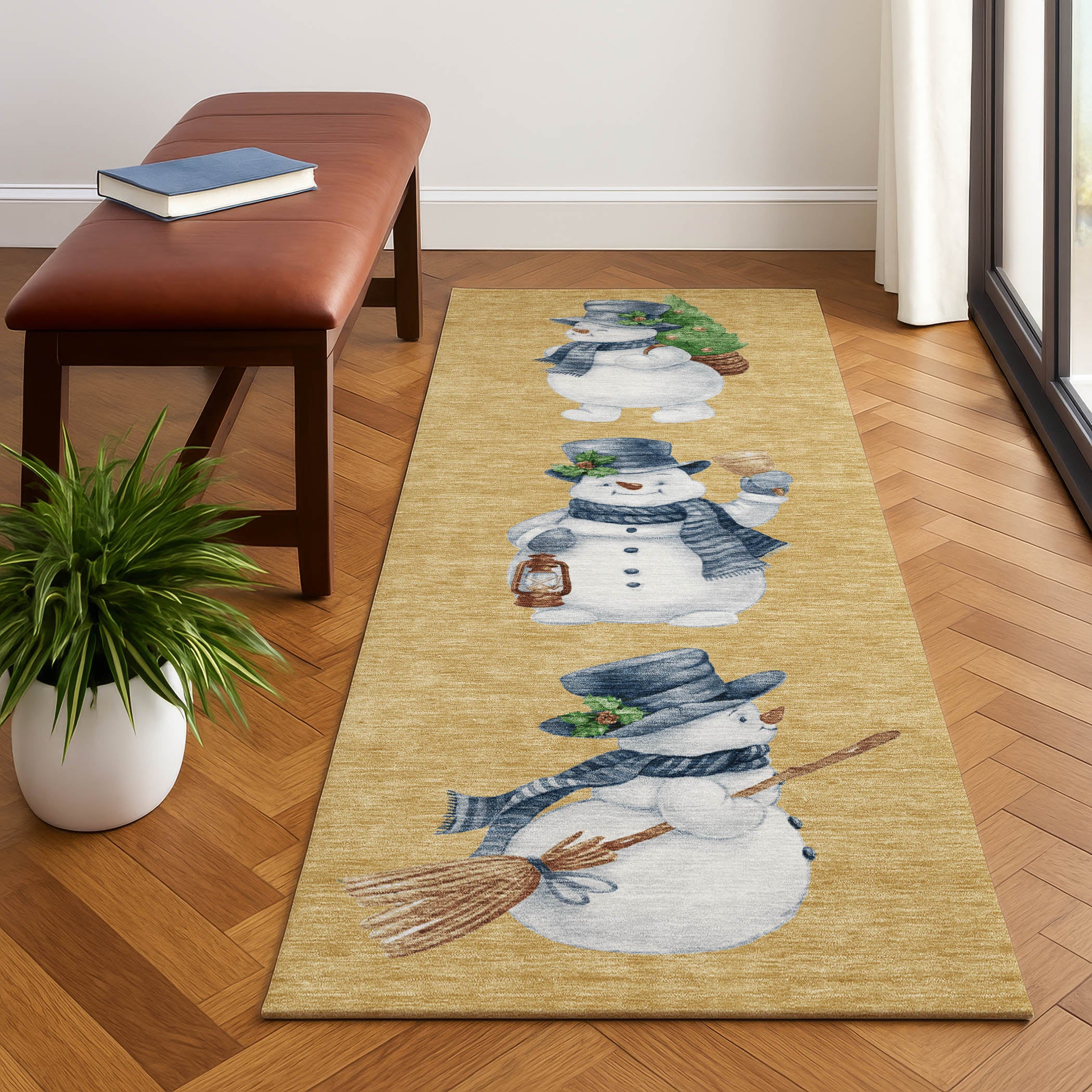 Baku Machine Washable Transitional Gold Rug 2'3" x 7'6" #shape_Runner