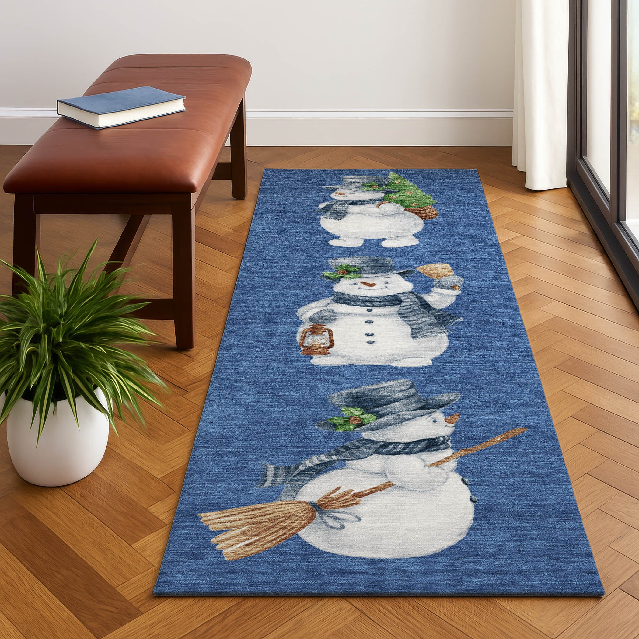Baku Machine Washable Transitional Navy Blue Rug 2'3" x 7'6" #shape_Runner