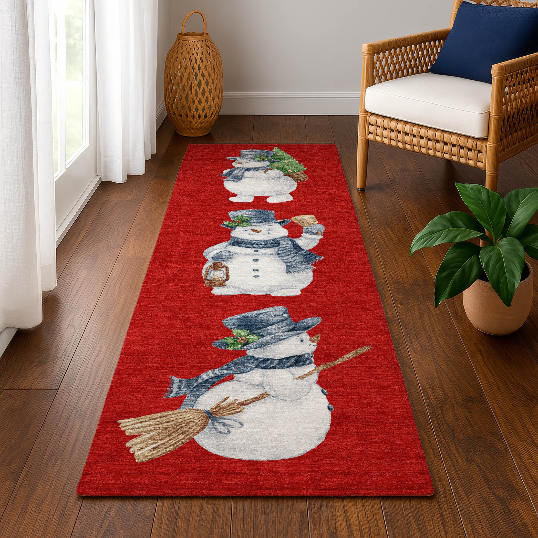 Baku Machine Washable Transitional Red Rug 2'3" x 7'6" #shape_Runner