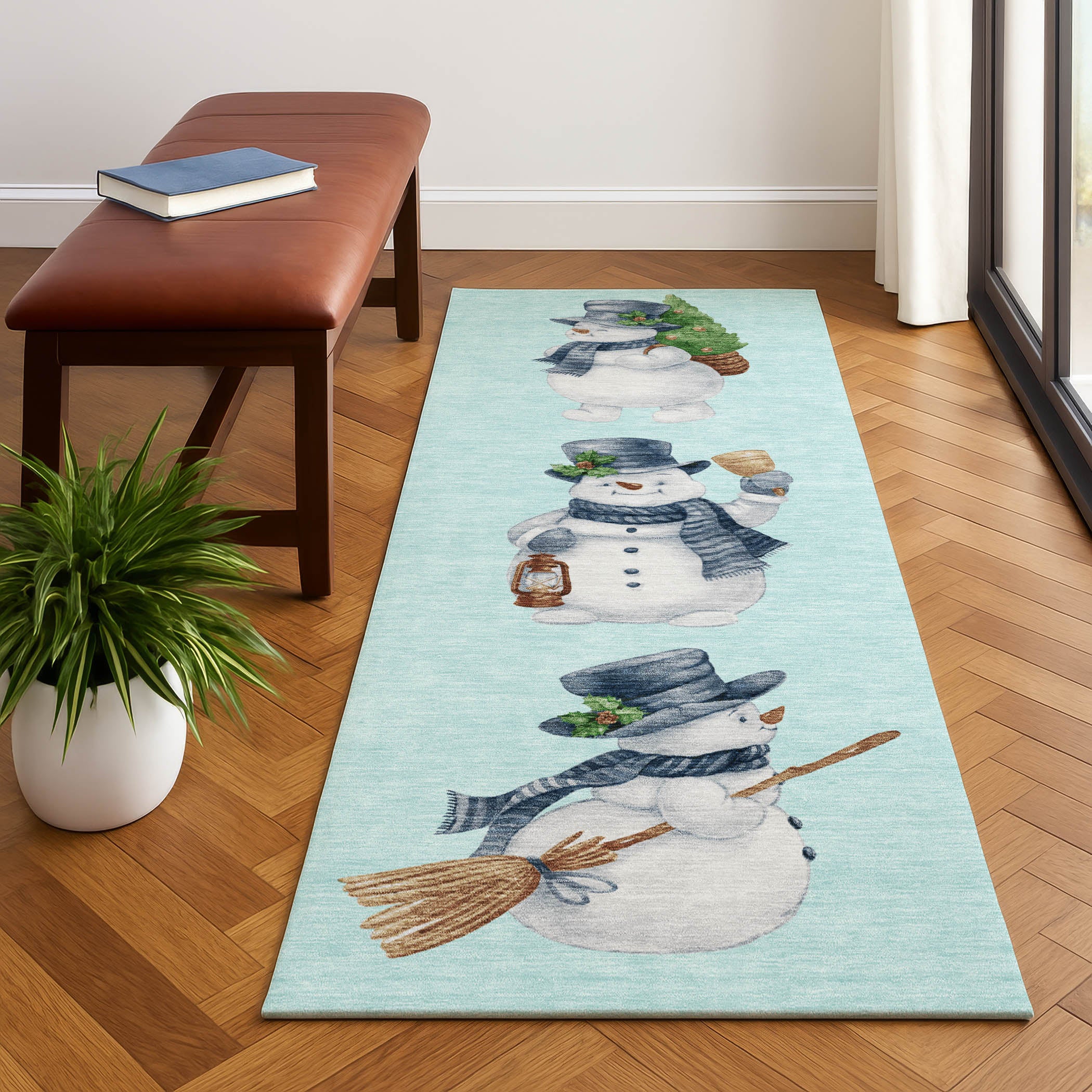 Baku Machine Washable Transitional Sky Blue Rug 2'3" x 7'6" #shape_Runner