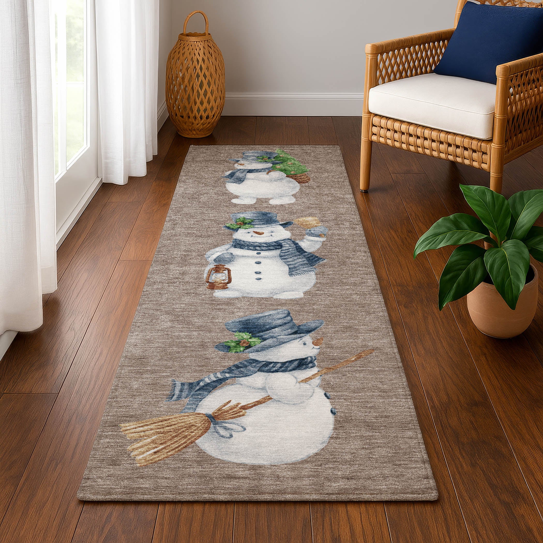 Baku Machine Washable Transitional Taupe Brown Rug 2'3" x 7'6" #shape_Runner