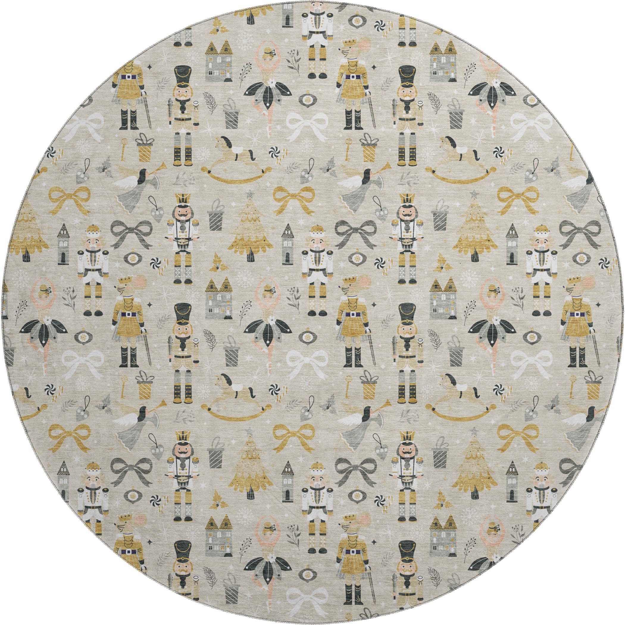 Antigua Machine Washable Transitional Beige Brown Rug 8' x 8' #shape_Round