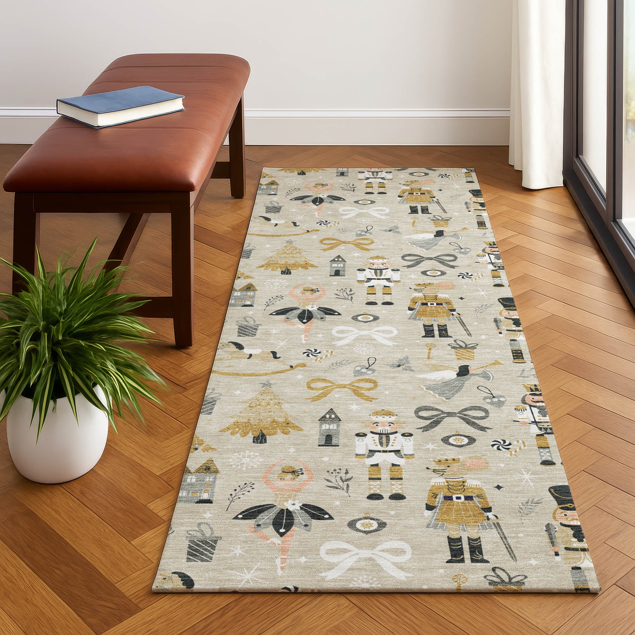 Antigua Machine Washable Transitional Beige Brown Rug 2'3" x 7'6" #shape_Runner
