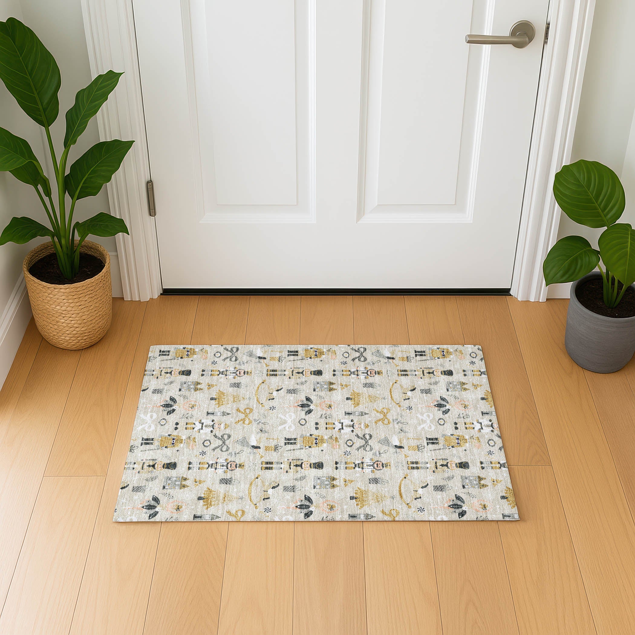 Antigua Machine Washable Transitional Beige Brown Rug 1'8" x 2'6" #shape_Rectangle