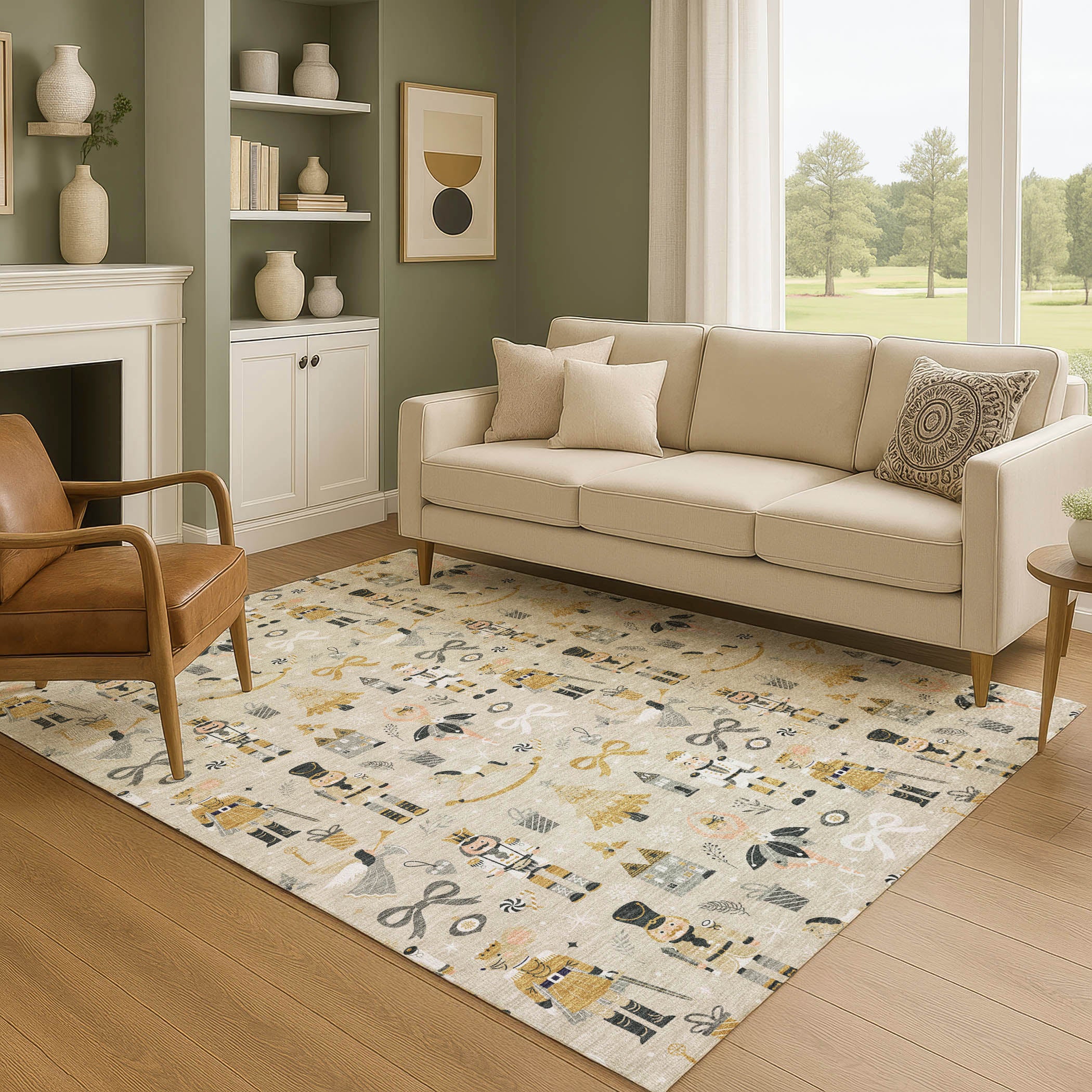 Antigua Machine Washable Transitional Beige Brown Rug 2'6" x 3'10" #shape_Rectangle