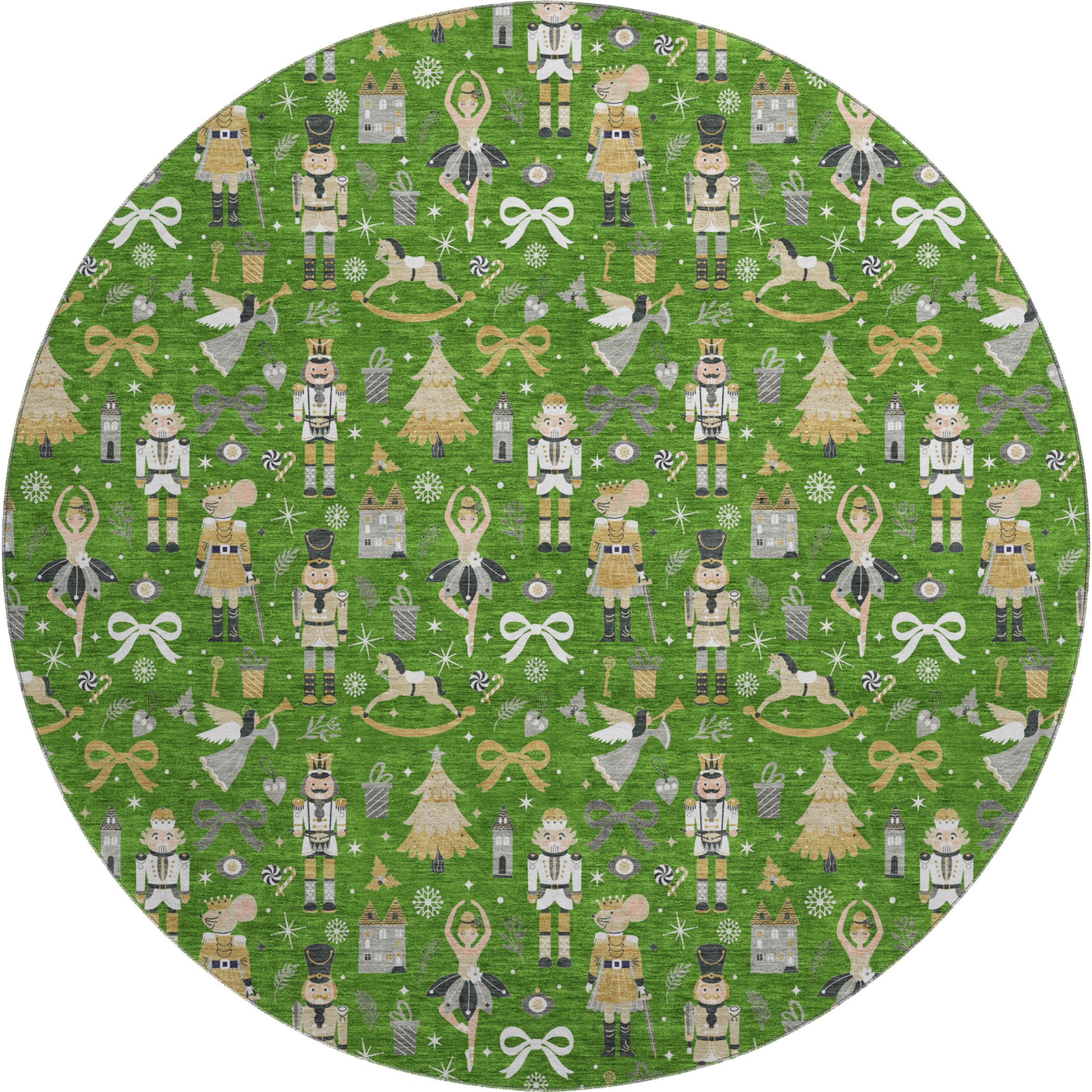 Antigua Machine Washable Transitional Green Rug 8' x 8' #shape_Round