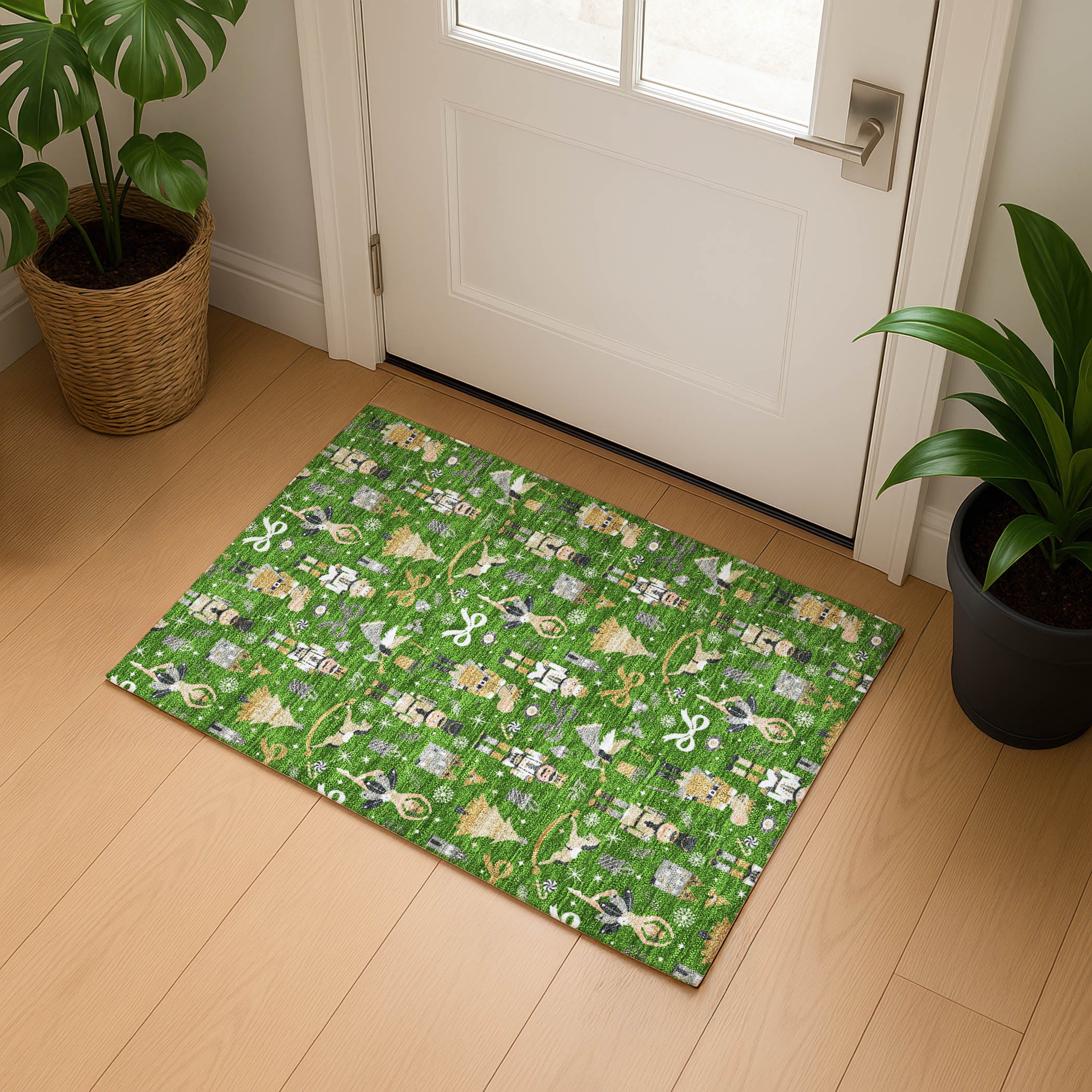 Antigua Machine Washable Transitional Green Rug 1'8" x 2'6" #shape_Rectangle