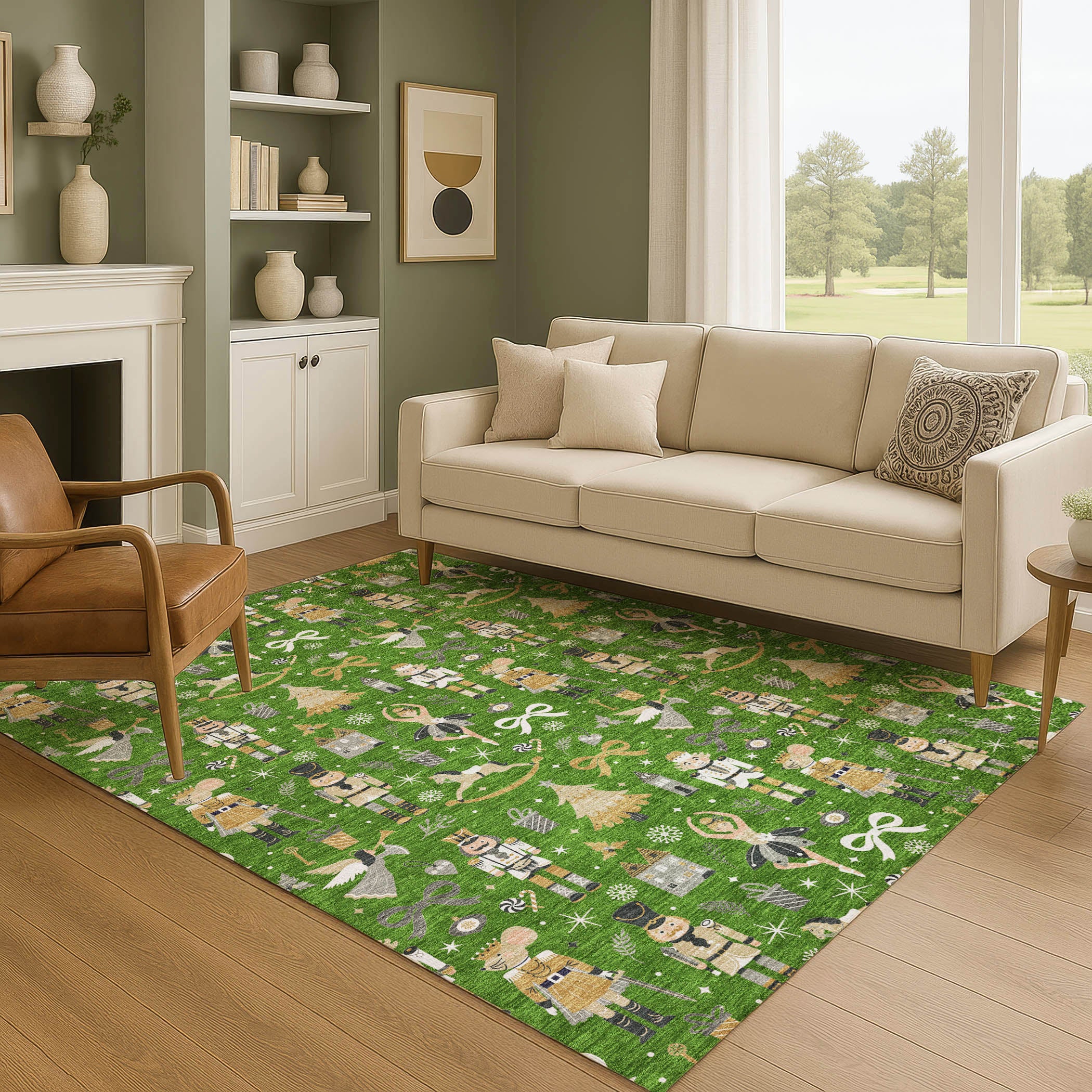 Antigua Machine Washable Transitional Green Rug 2'6" x 3'10" #shape_Rectangle