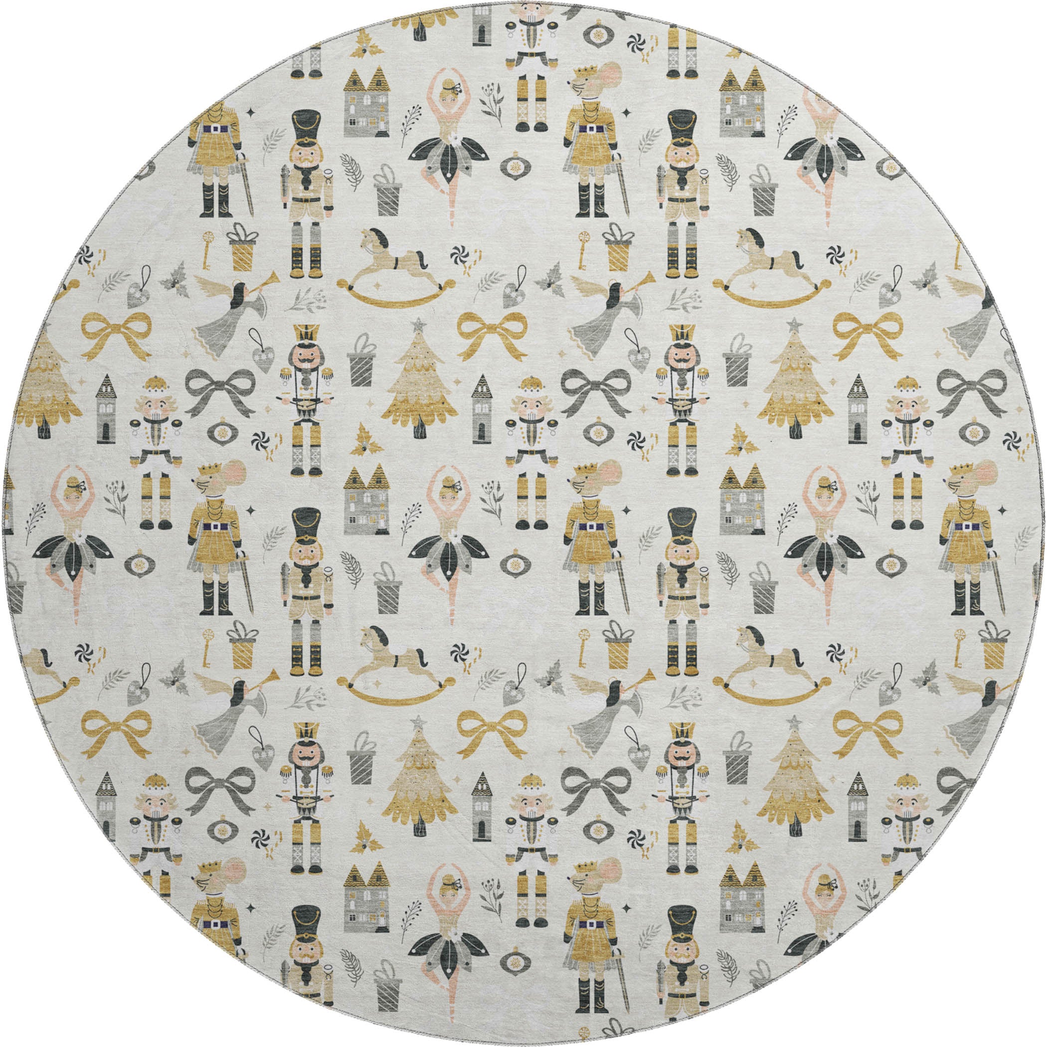 Antigua Machine Washable Transitional Ivory Rug 8' x 8' #shape_Round