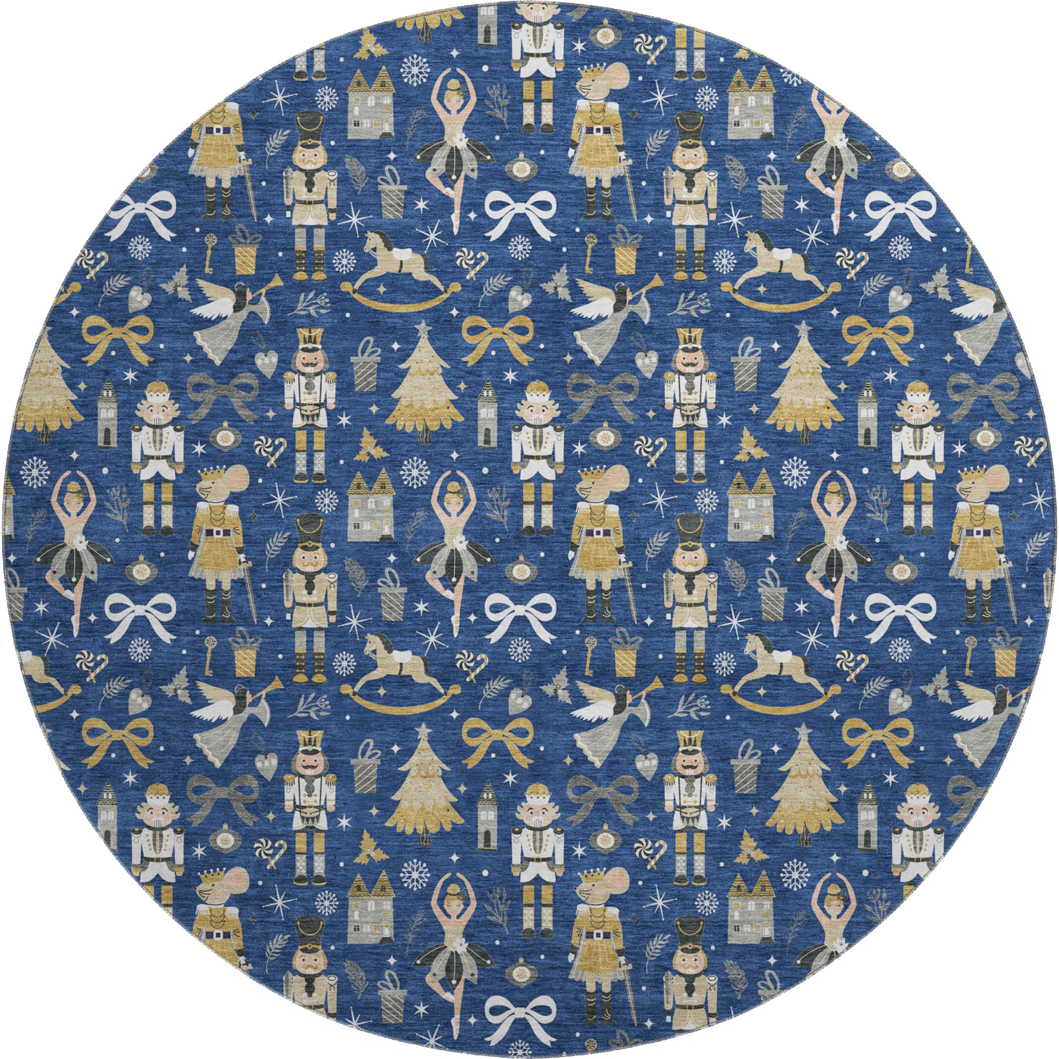 Antigua Machine Washable Transitional Navy Blue Rug 8' x 8' #shape_Round