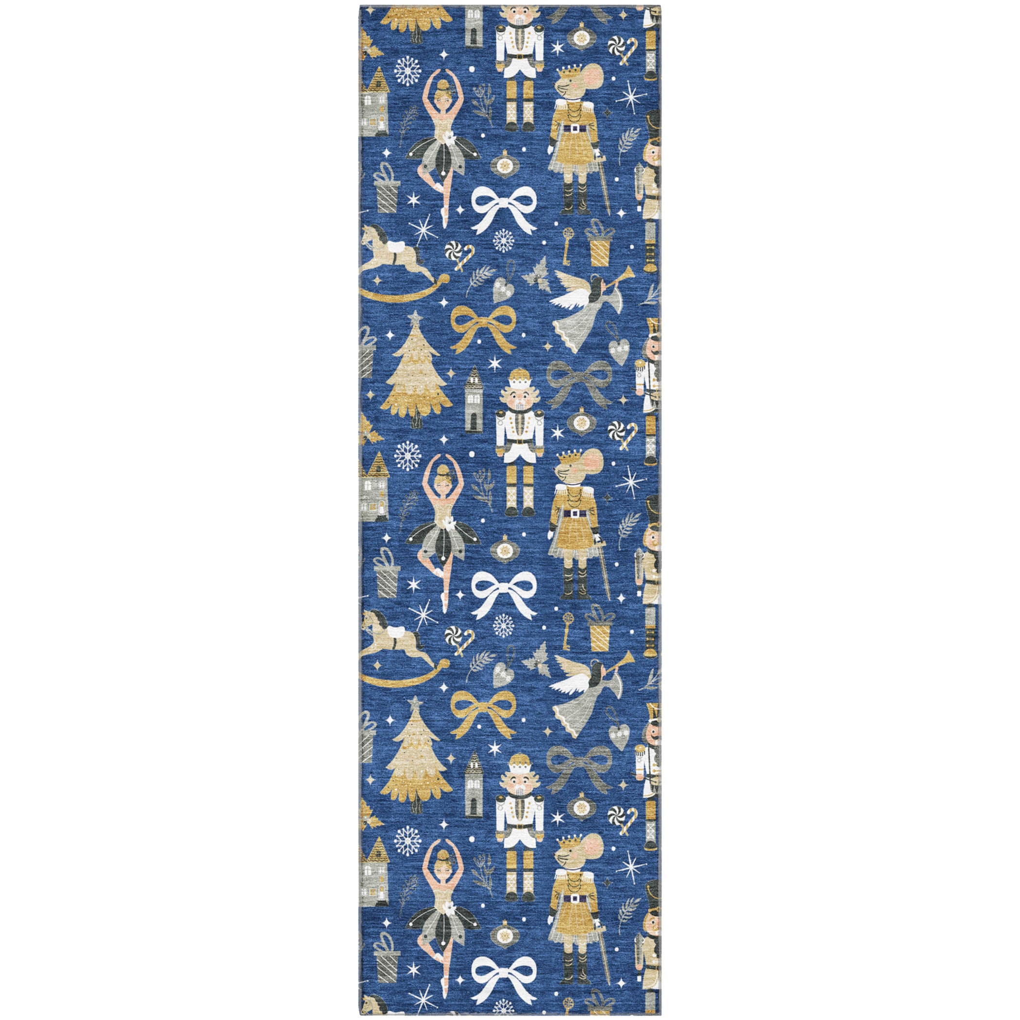 Antigua Machine Washable Transitional Navy Blue Rug 2'3" x 7'6" #shape_Runner