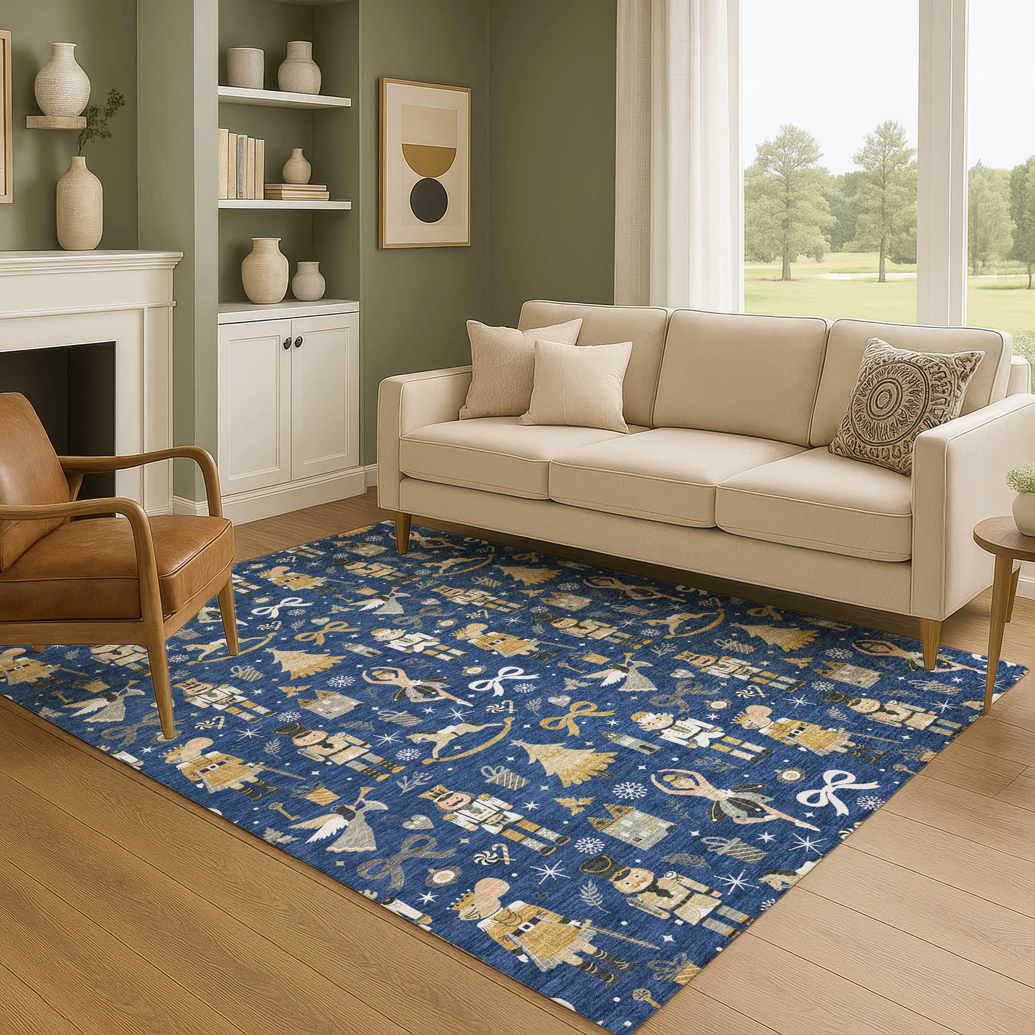 Antigua Machine Washable Transitional Navy Blue Rug 2'6" x 3'10" #shape_Rectangle