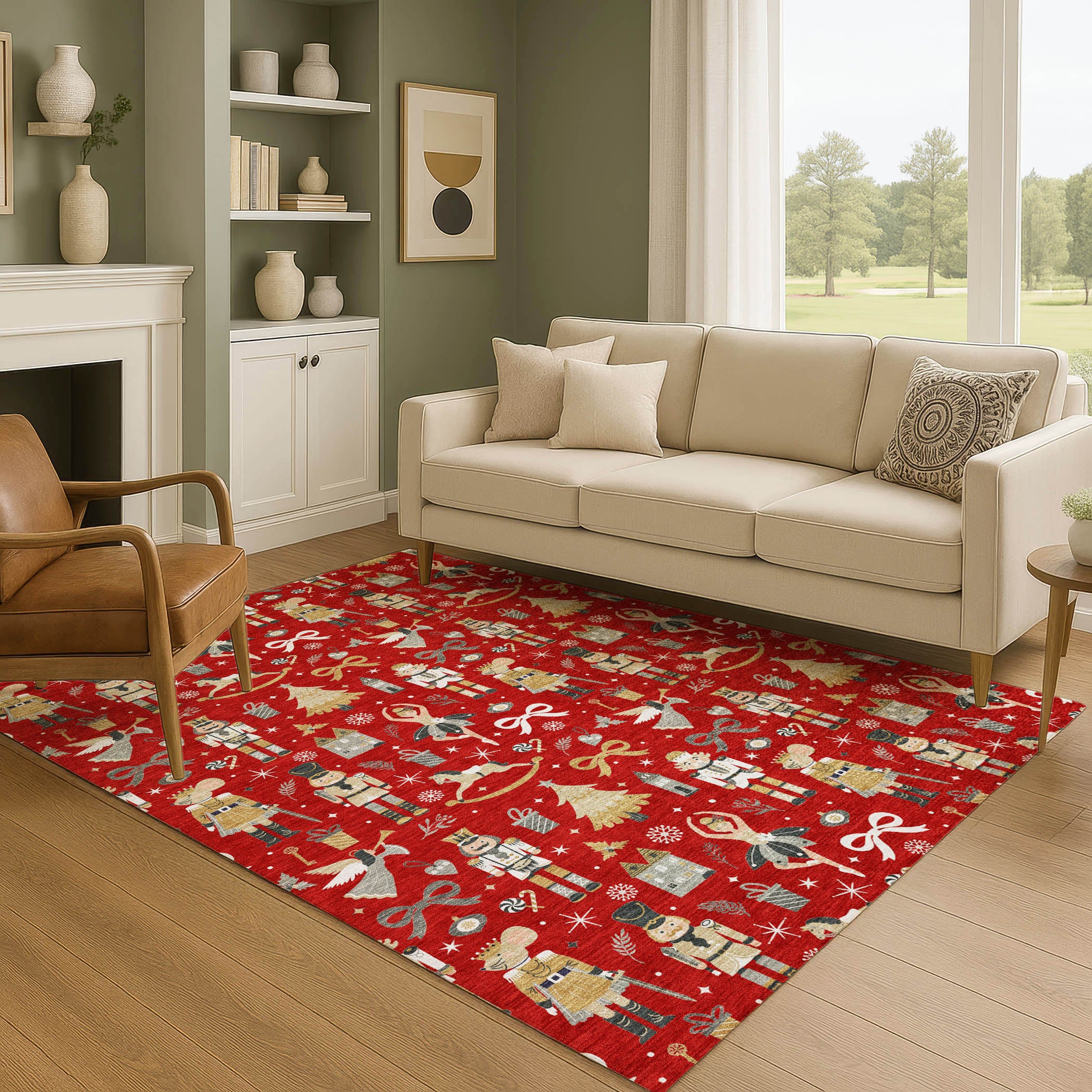 Antigua Machine Washable Transitional Red Rug 2'6" x 3'10" #shape_Rectangle