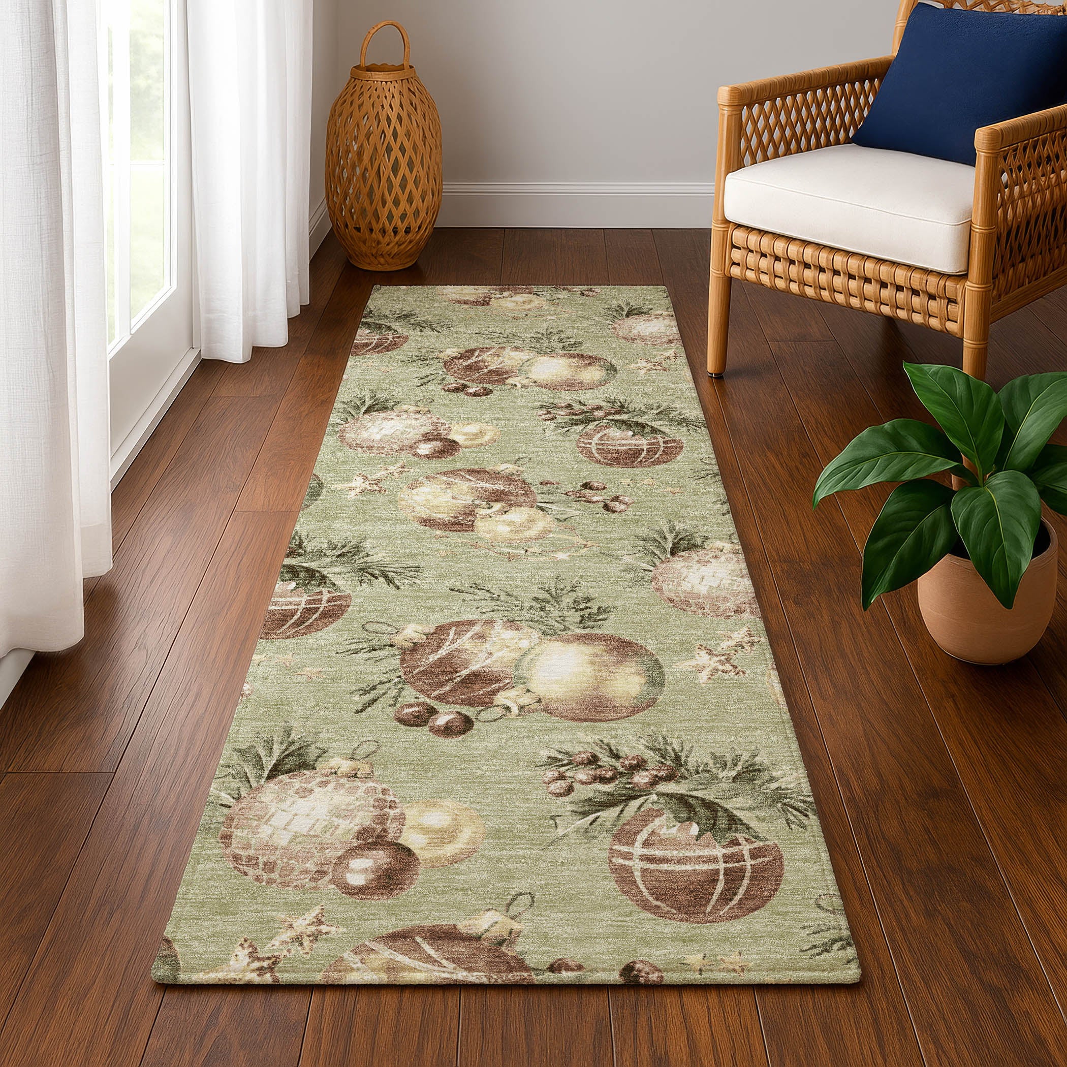 Athens Machine Washable Transitional Aloe Green Rug 2'3" x 7'6" #shape_Runner