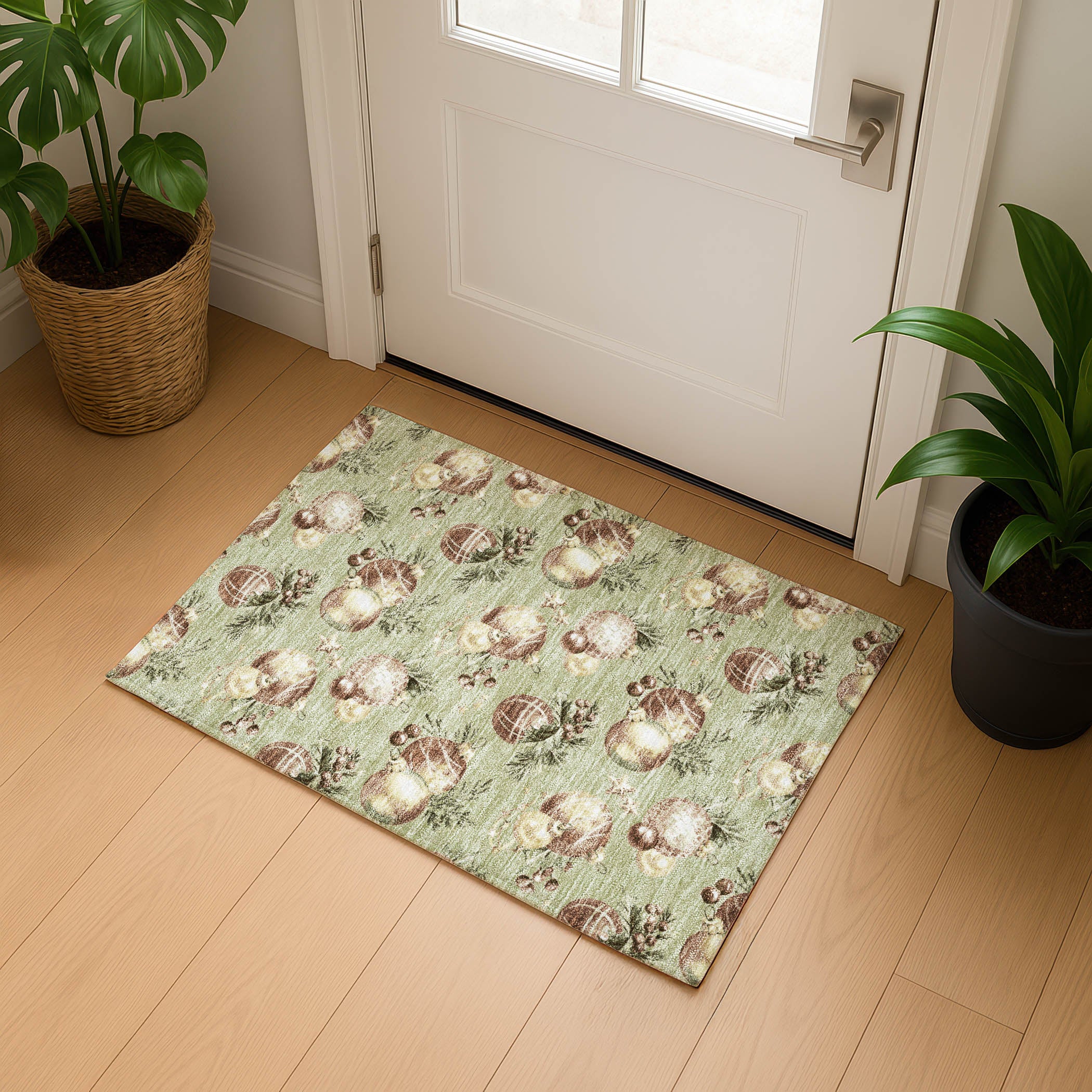 Athens Machine Washable Transitional Aloe Green Rug 1'8" x 2'6" #shape_Rectangle